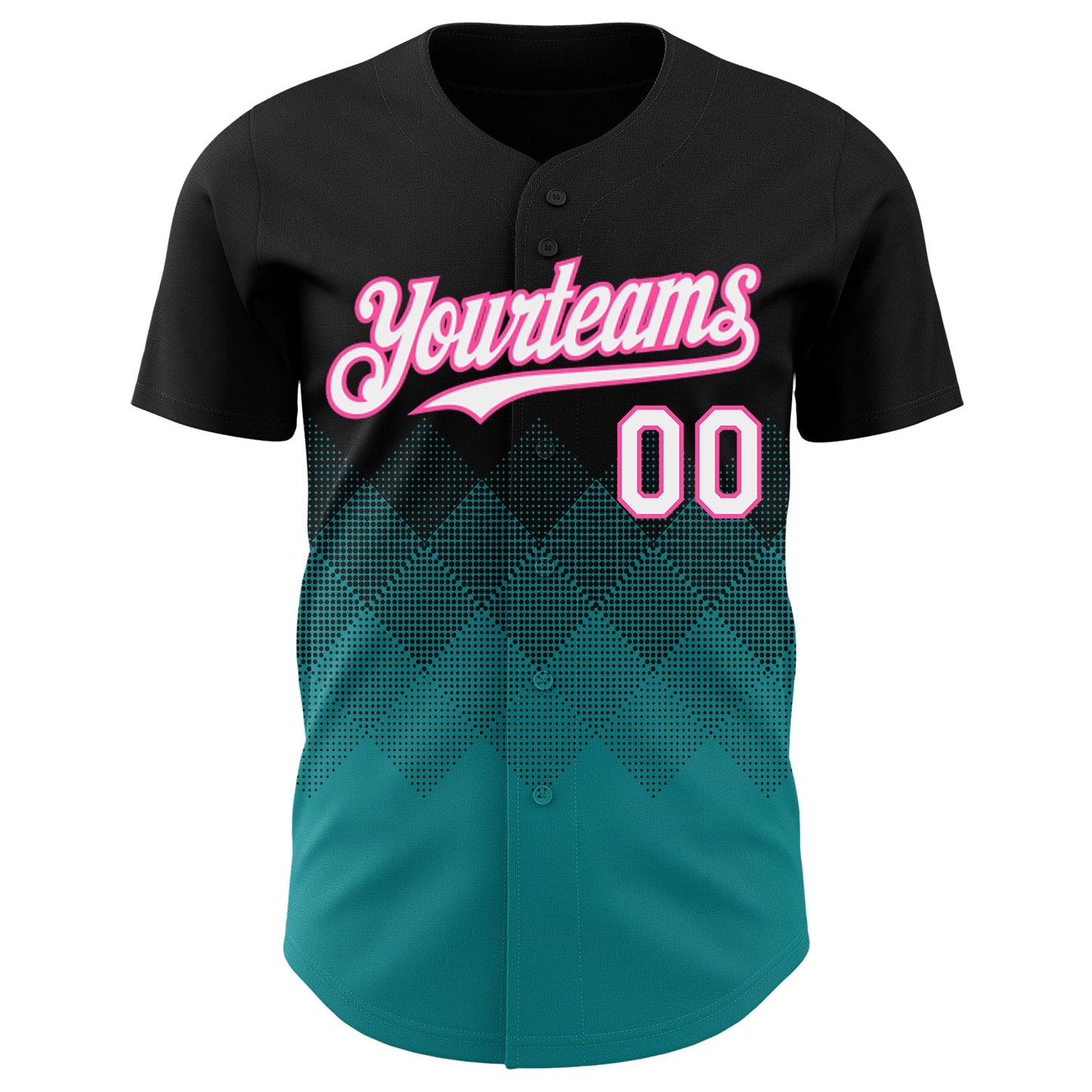 Custom Black White Teal-Pink 3D Gradient Square Shape Authentic Baseball Jersey view 2