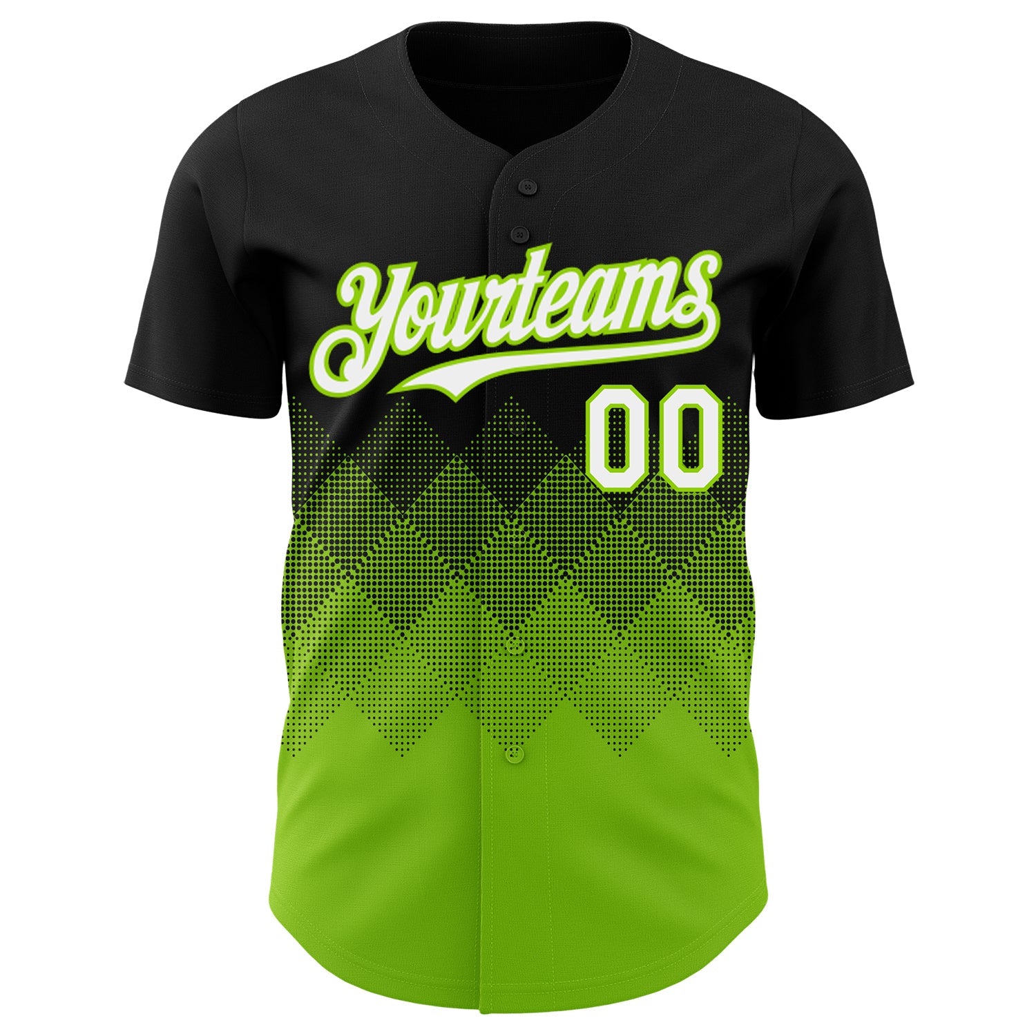 Custom Black White-Neon Green 3D Gradient Square Shape Authentic Baseball Jersey view 2