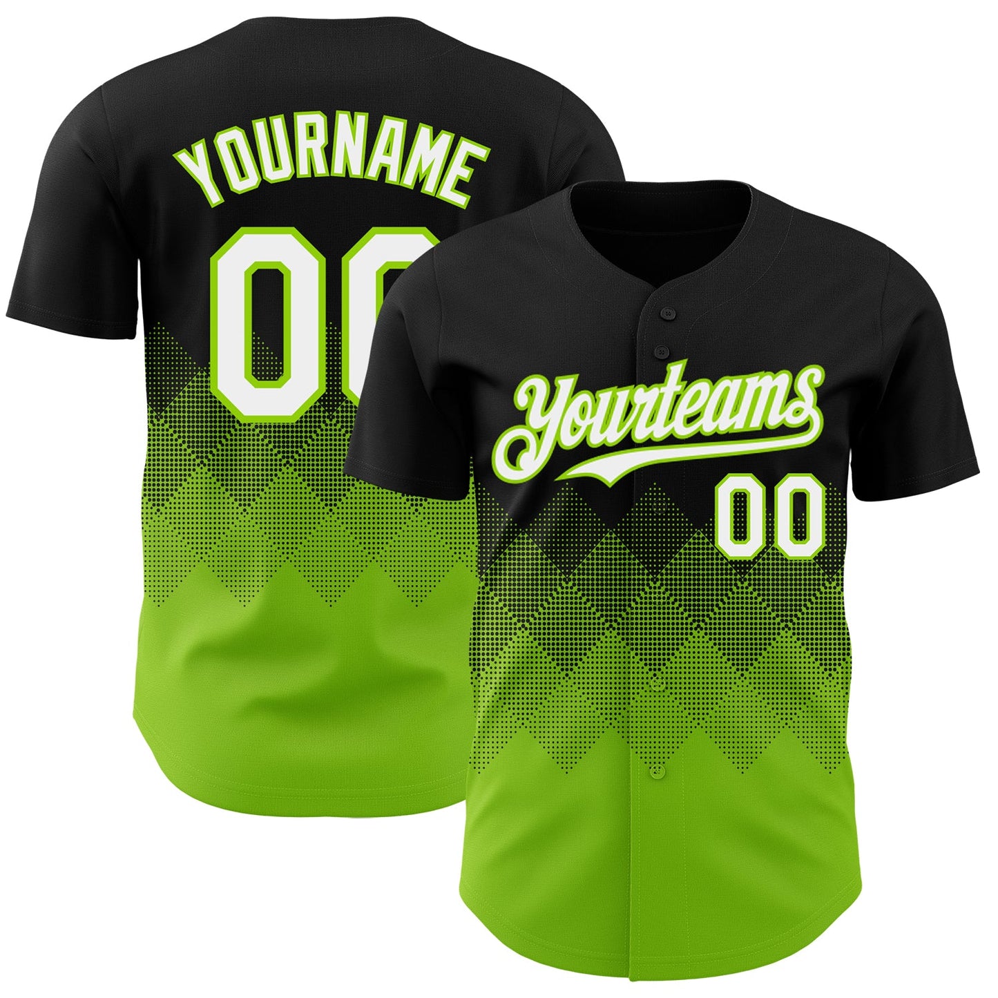 Custom Black White-Neon Green 3D Gradient Square Shape Authentic Baseball Jersey - Main View