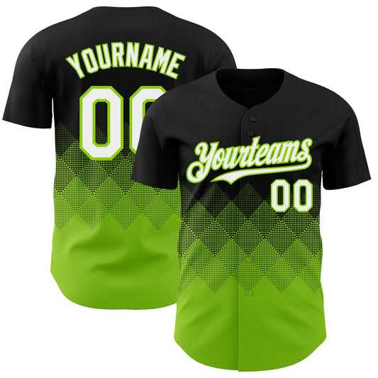 Custom Black White-Neon Green 3D Gradient Square Shape Authentic Baseball Jersey - Main View