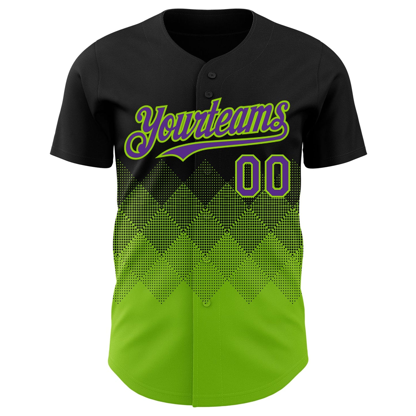 Custom Black Purple-Neon Green 3D Gradient Square Shape Authentic Baseball Jersey view 2