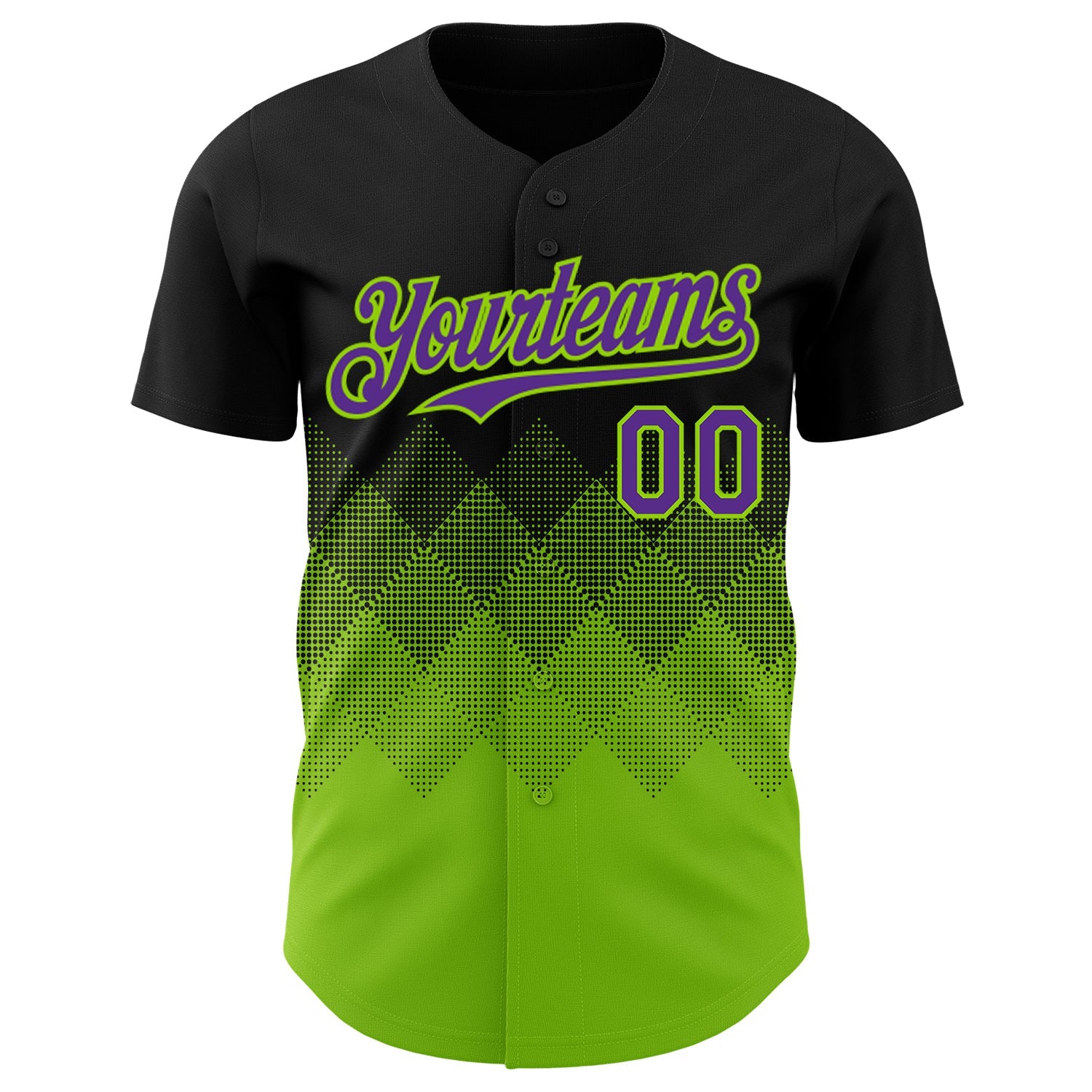 Custom Black Purple-Neon Green 3D Gradient Square Shape Authentic Baseball Jersey view 2