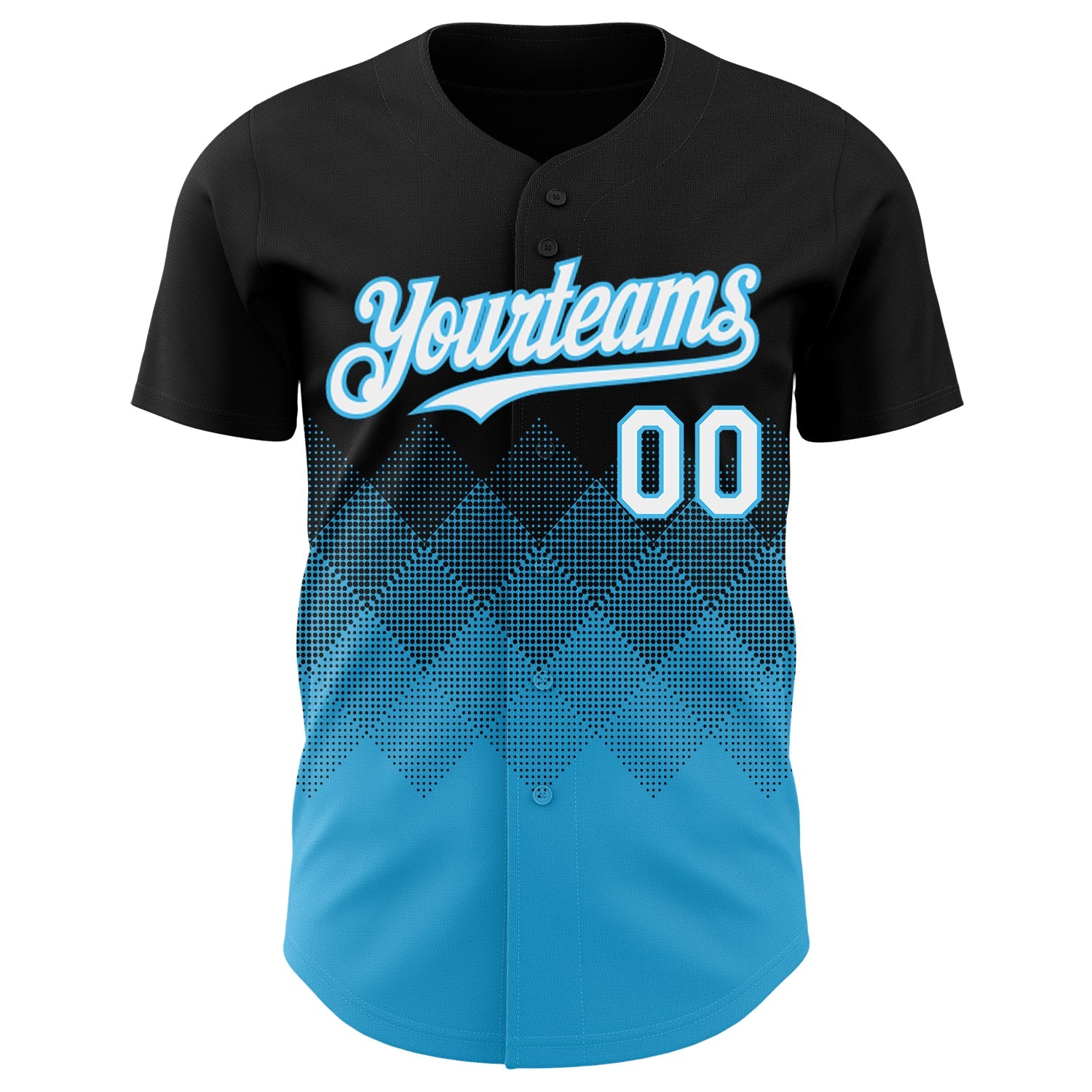 Custom Black White-Sky Blue 3D Gradient Square Shape Authentic Baseball Jersey view 2