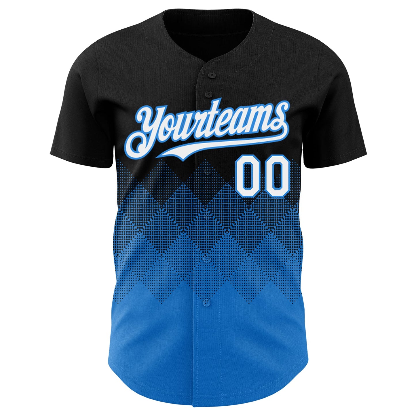 Custom Black White-Electric Blue 3D Gradient Square Shape Authentic Baseball Jersey view 2
