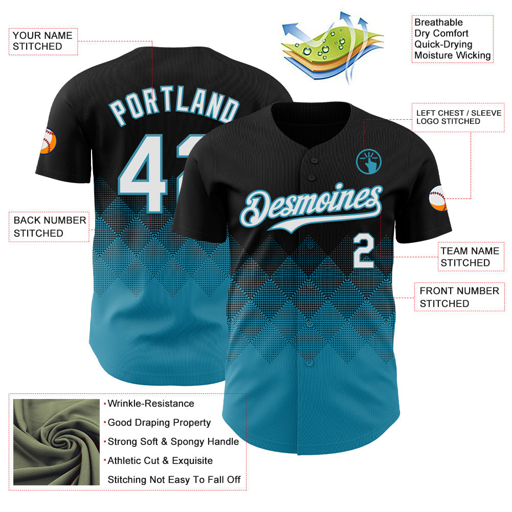 Custom Black White-Panther Blue 3D Gradient Square Shape Authentic Baseball Jersey view 3