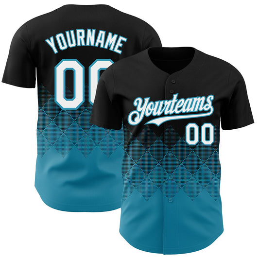 Custom Black White-Panther Blue 3D Gradient Square Shape Authentic Baseball Jersey - Main View