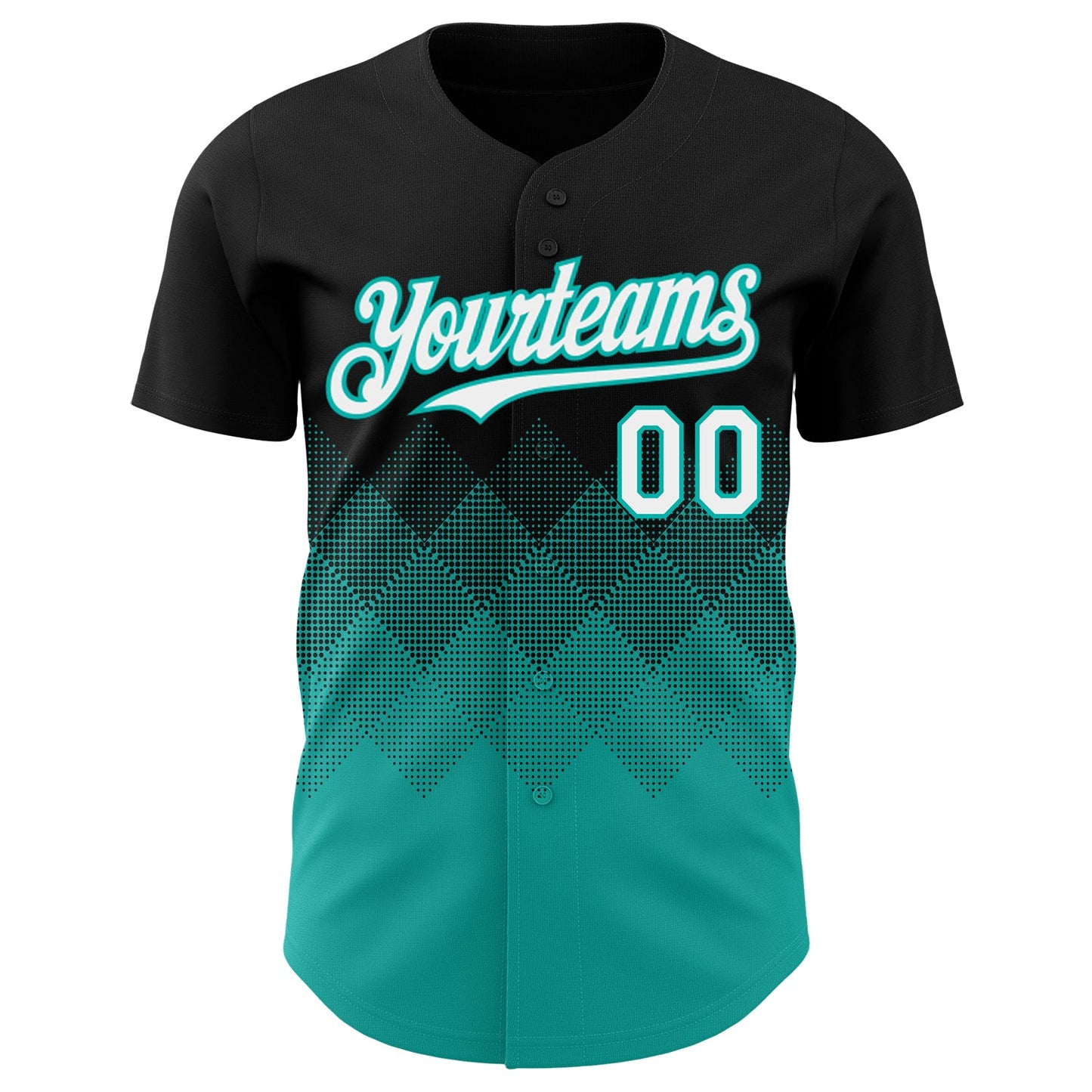 Custom Black White-Aqua 3D Gradient Square Shape Authentic Baseball Jersey view 2