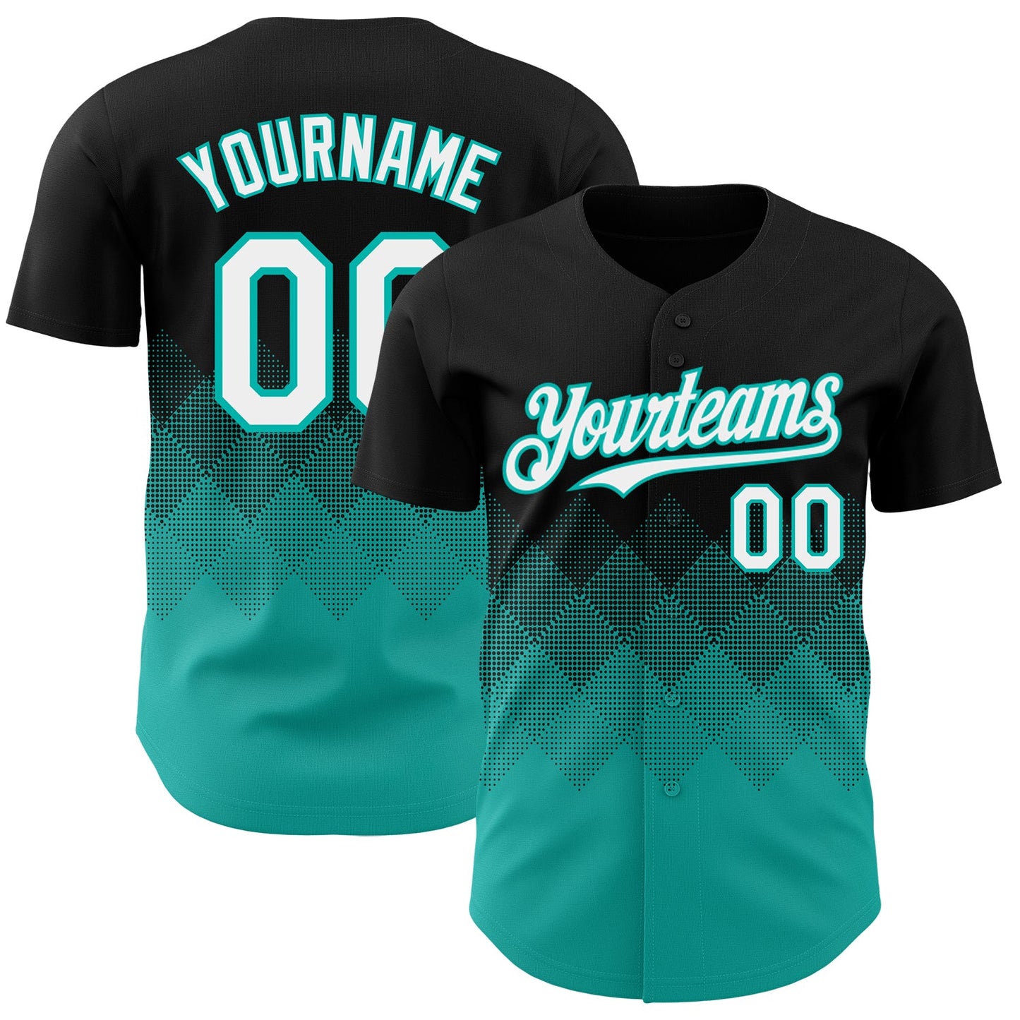 Custom Black White-Aqua 3D Gradient Square Shape Authentic Baseball Jersey - Main View