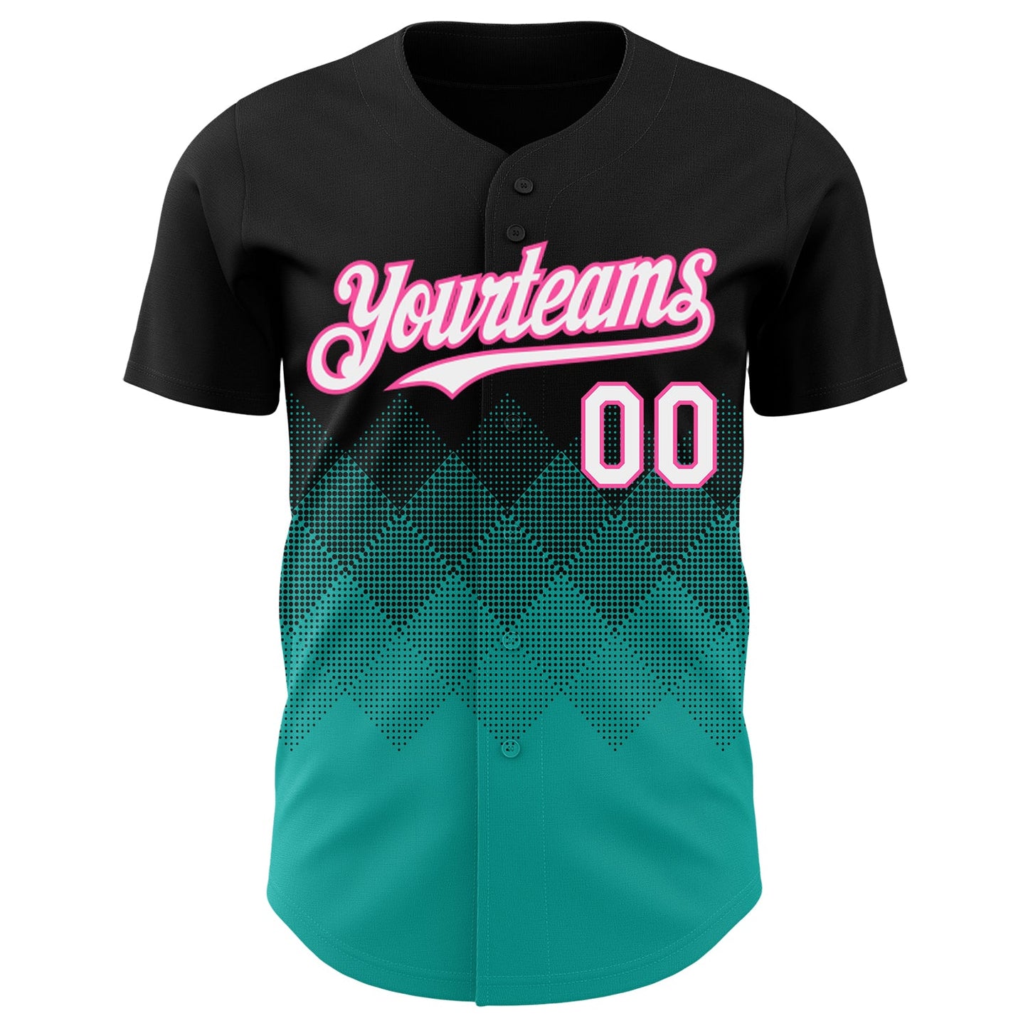 Custom Black White Aqua-Pink 3D Gradient Square Shape Authentic Baseball Jersey view 2