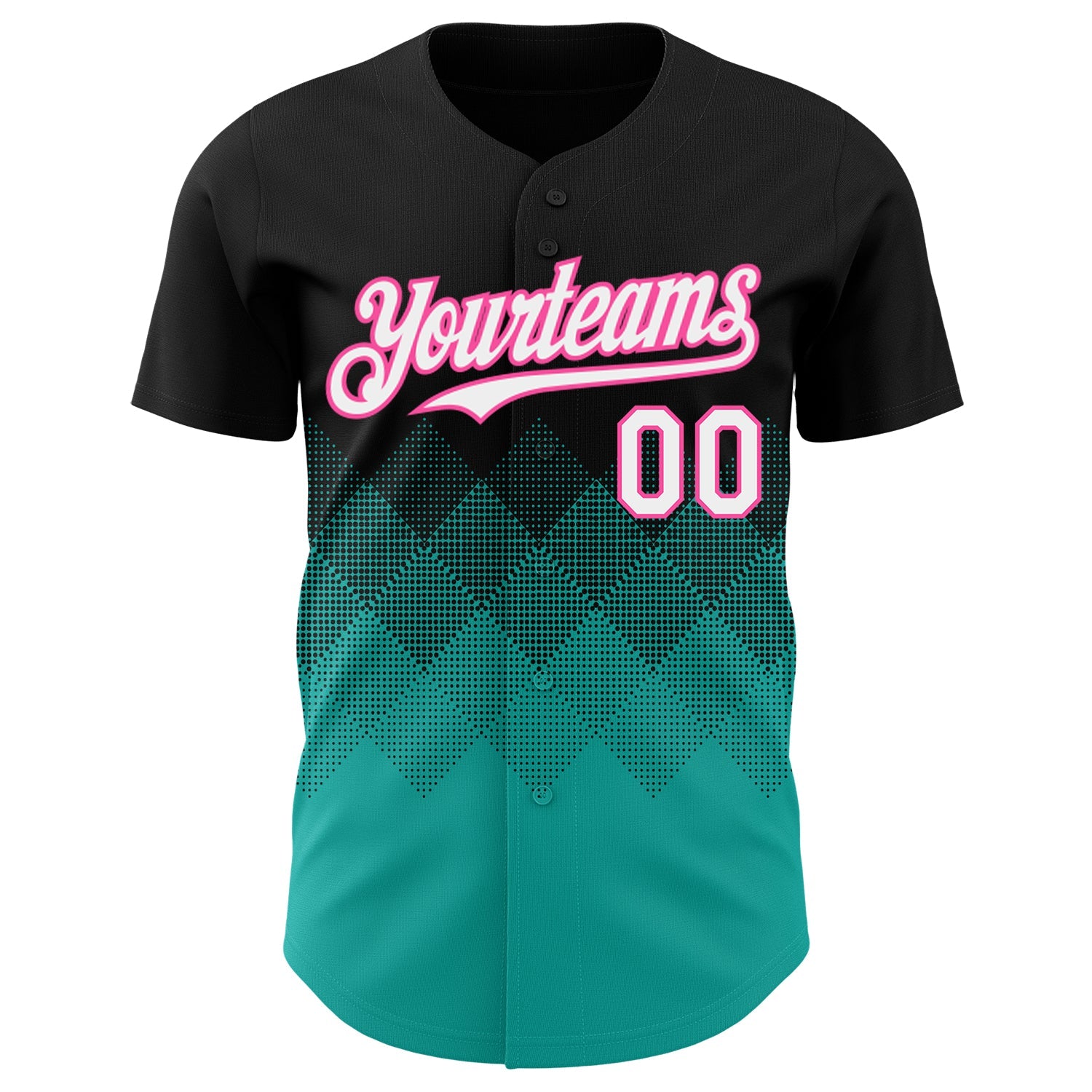 Custom Black White Aqua-Pink 3D Gradient Square Shape Authentic Baseball Jersey view 2