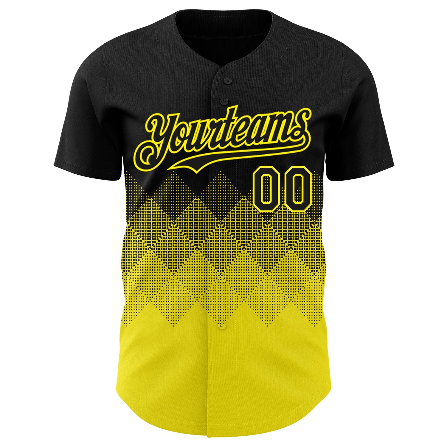Custom Black Light Yellow 3D Gradient Square Shape Authentic Baseball Jersey view 2