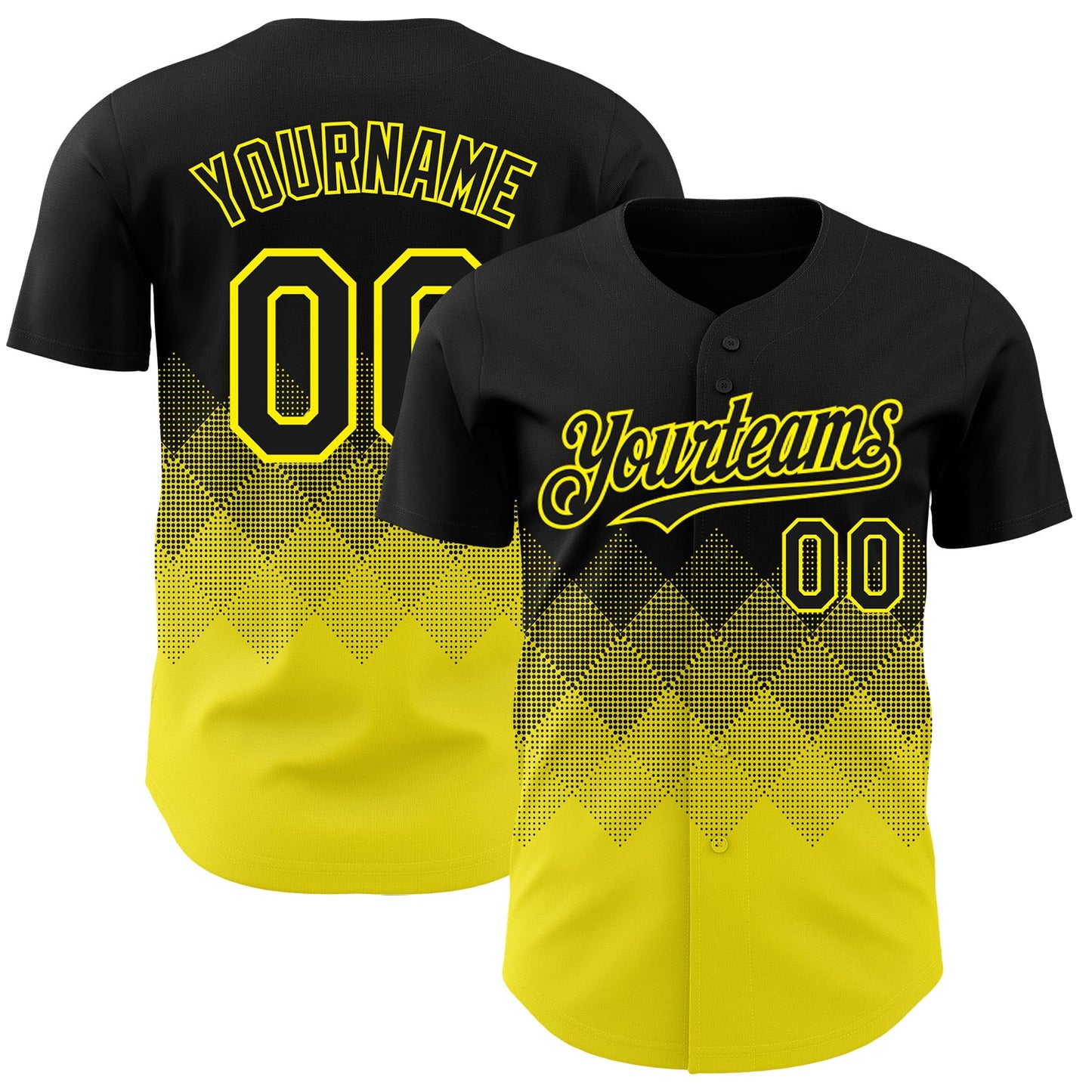 Custom Black Light Yellow 3D Gradient Square Shape Authentic Baseball Jersey - Main View