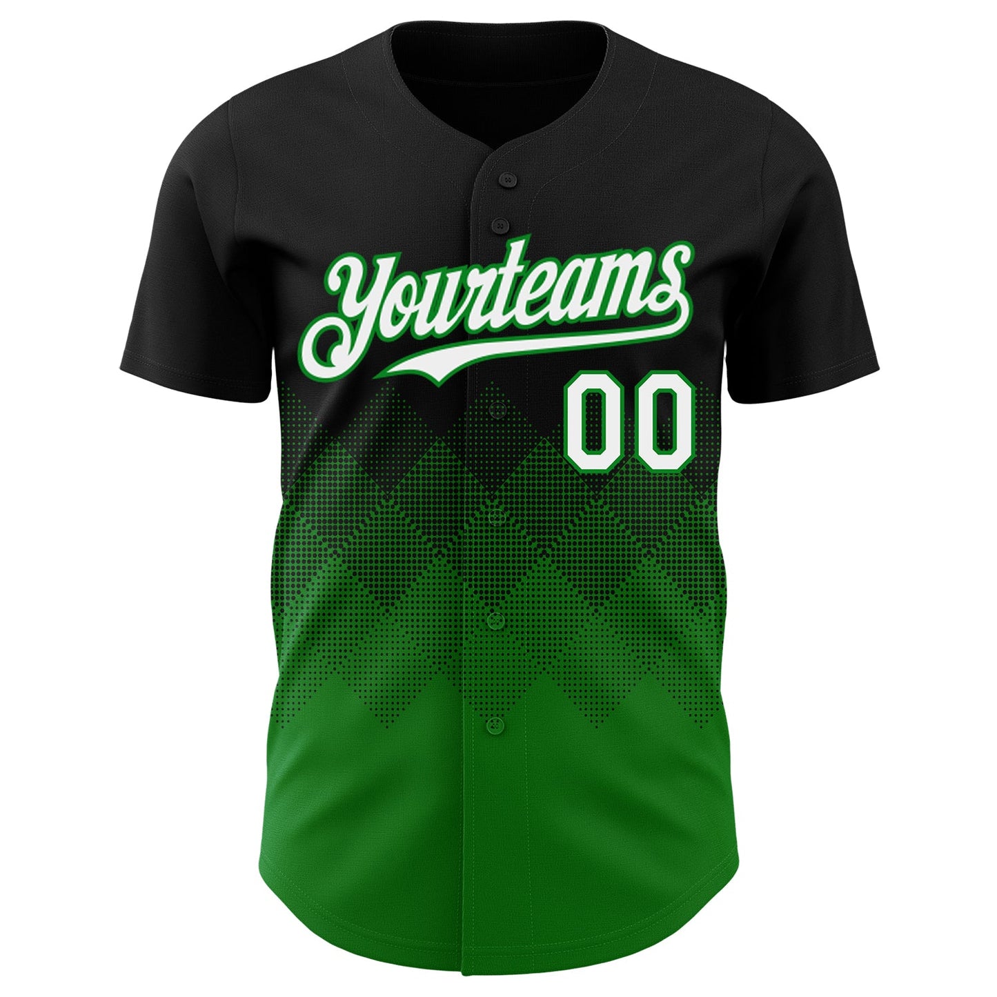 Custom Black White-Grass Green 3D Gradient Square Shape Authentic Baseball Jersey view 2