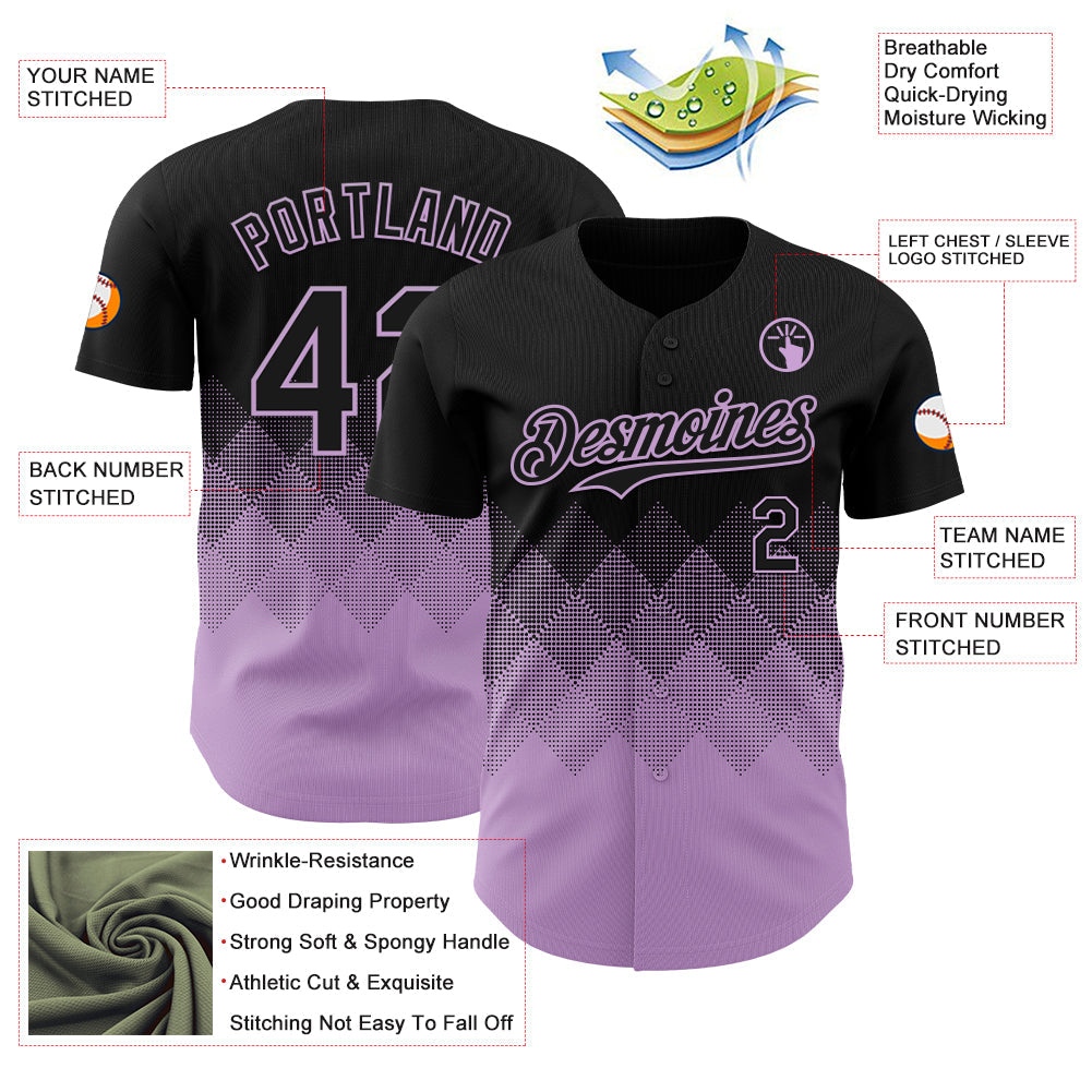 Custom Black Light Purple 3D Gradient Square Shape Authentic Baseball Jersey view 3