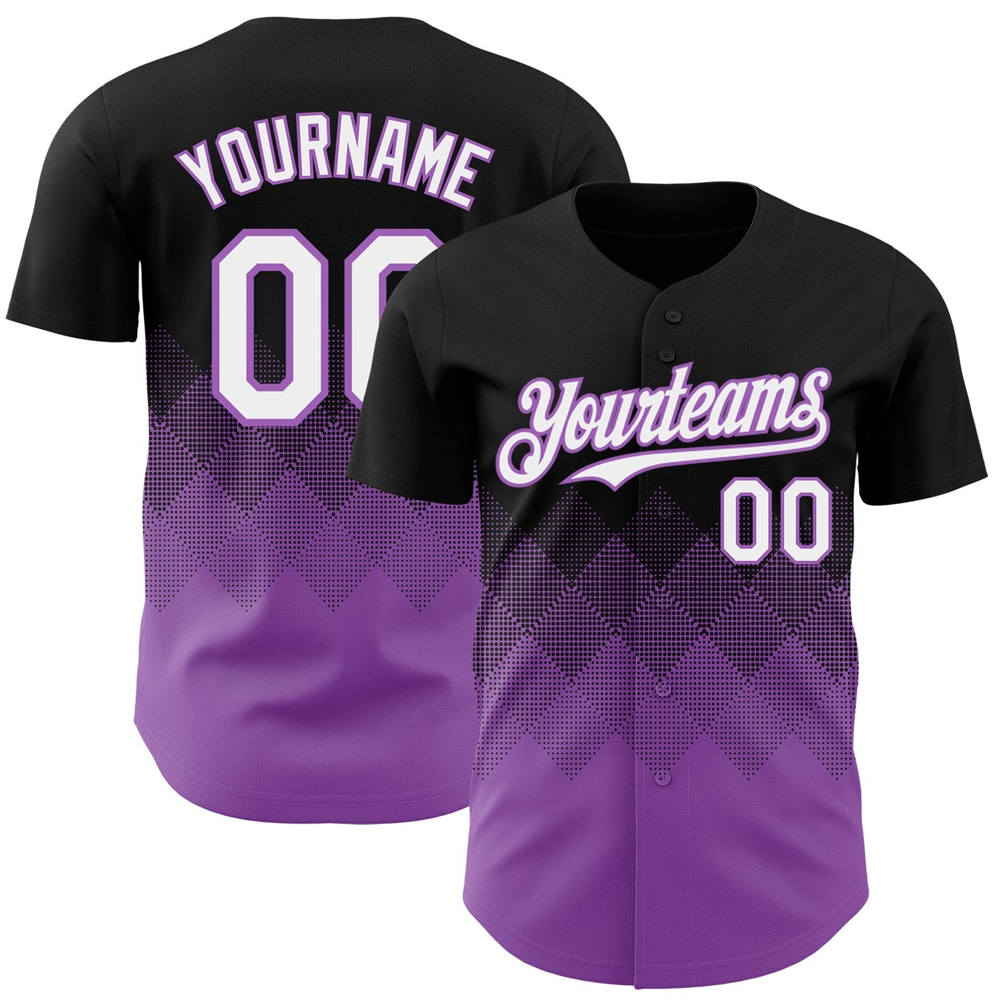 Custom Black White-Medium Purple 3D Gradient Square Shape Authentic Baseball Jersey - Main View