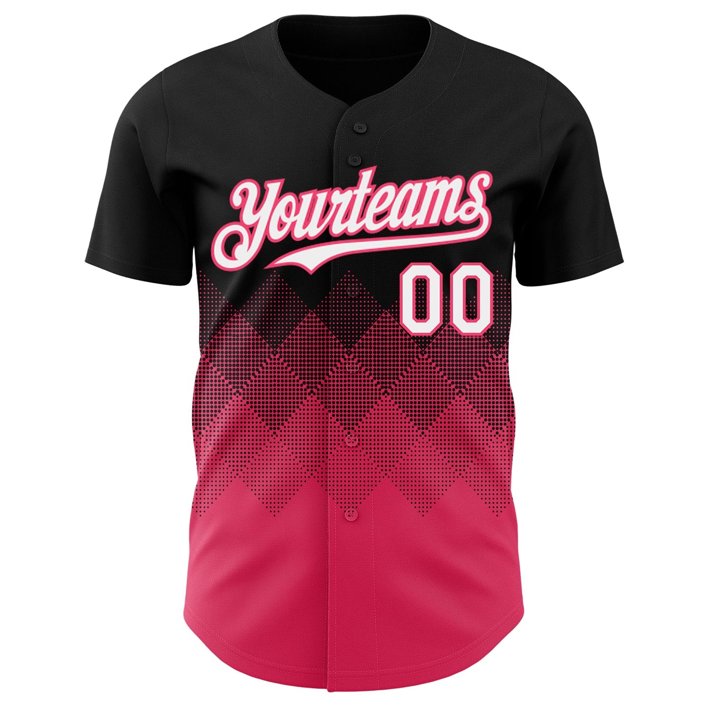 Custom Black White-Neon Pink 3D Gradient Square Shape Authentic Baseball Jersey view 2