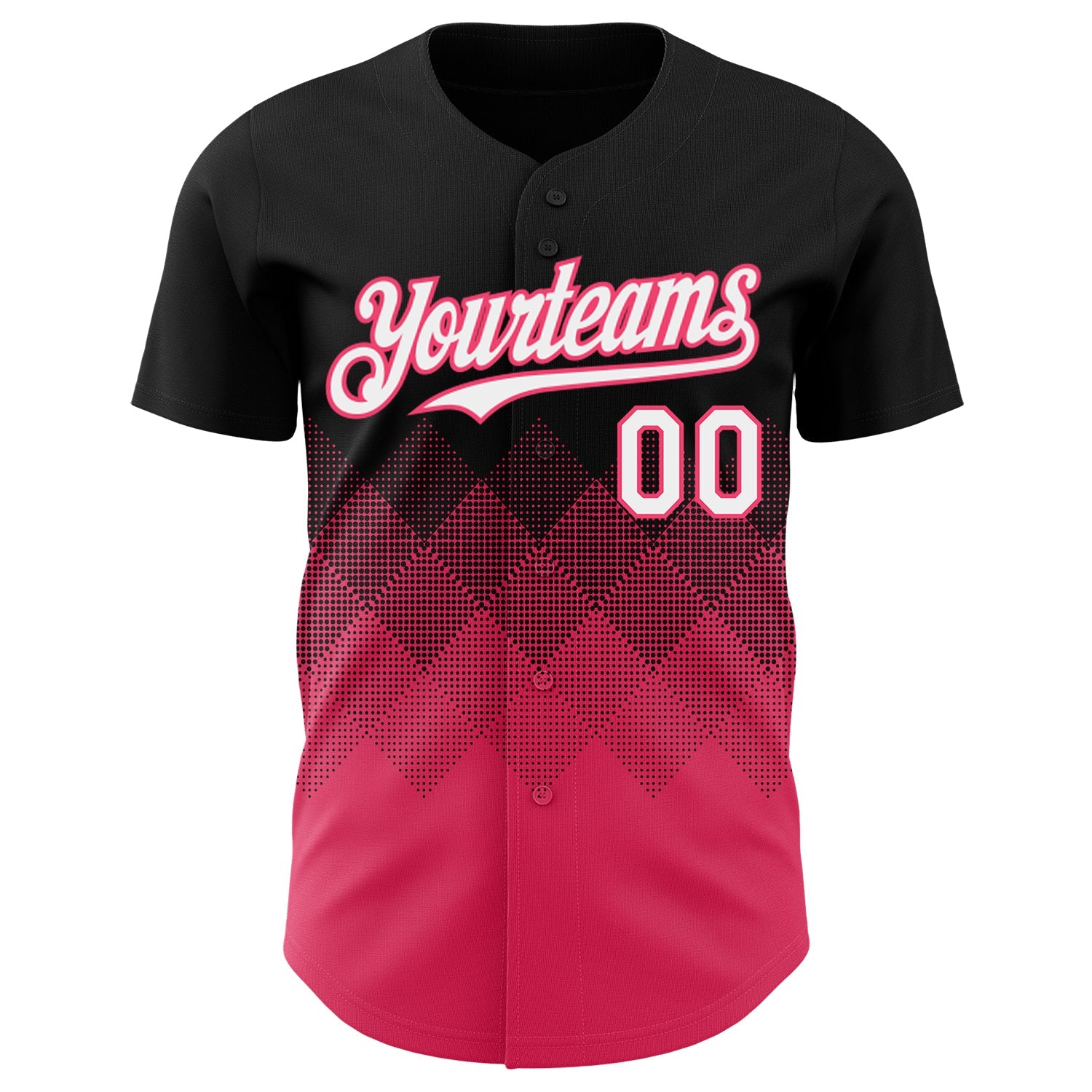 Custom Black White-Neon Pink 3D Gradient Square Shape Authentic Baseball Jersey view 2