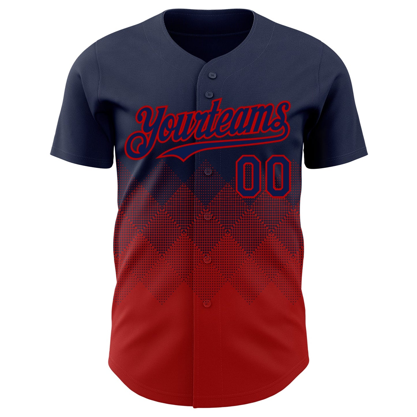Custom Navy Red 3D Gradient Square Shape Authentic Baseball Jersey view 2