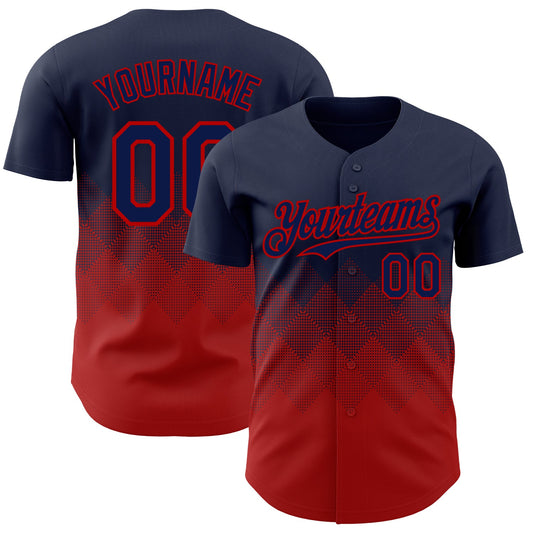 Custom Navy Red 3D Gradient Square Shape Authentic Baseball Jersey - Main View