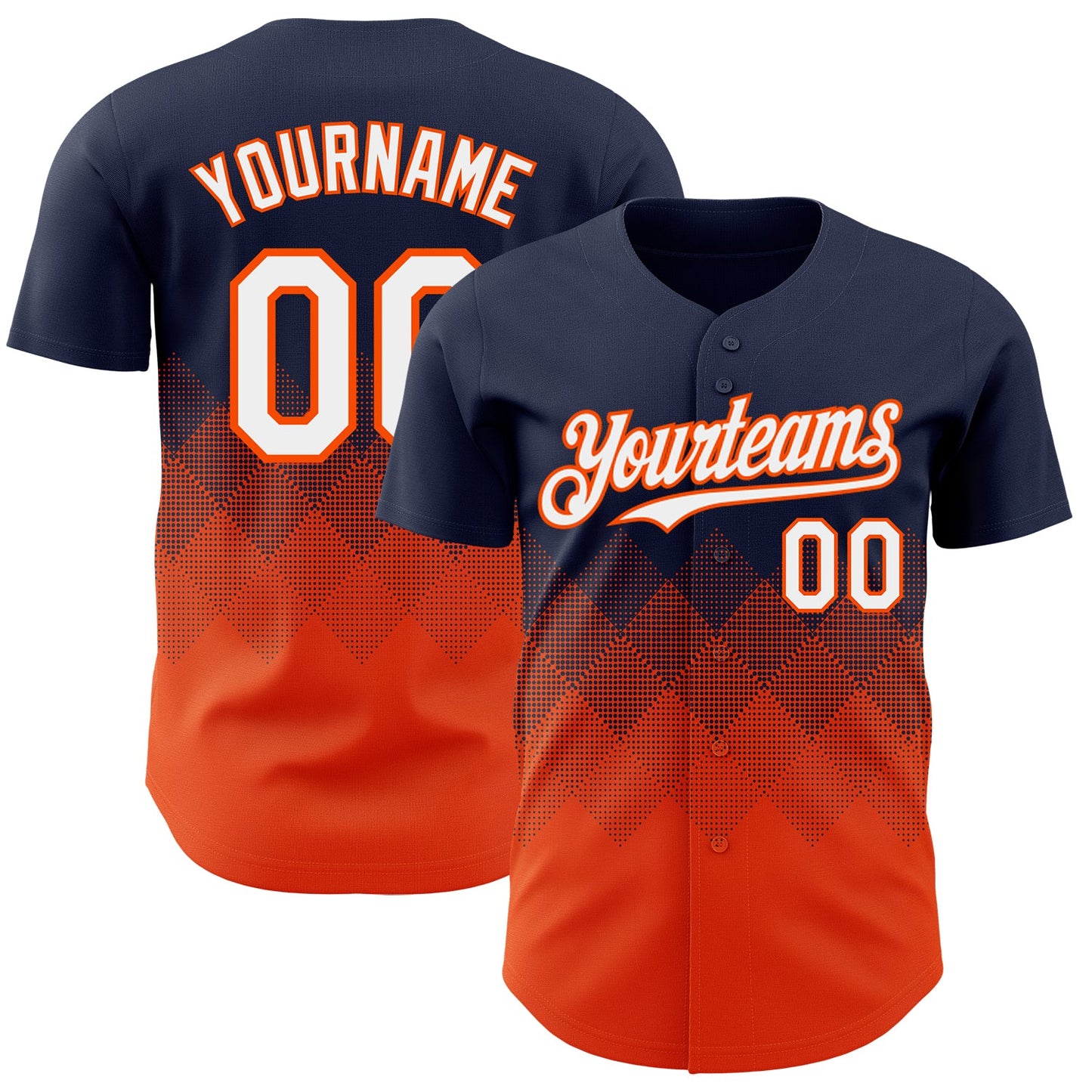 Custom Navy White-Orange 3D Gradient Square Shape Authentic Baseball Jersey - Main View