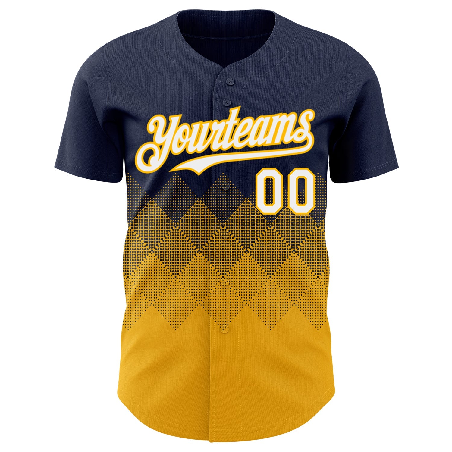 Custom Navy White-Gold 3D Gradient Square Shape Authentic Baseball Jersey view 2