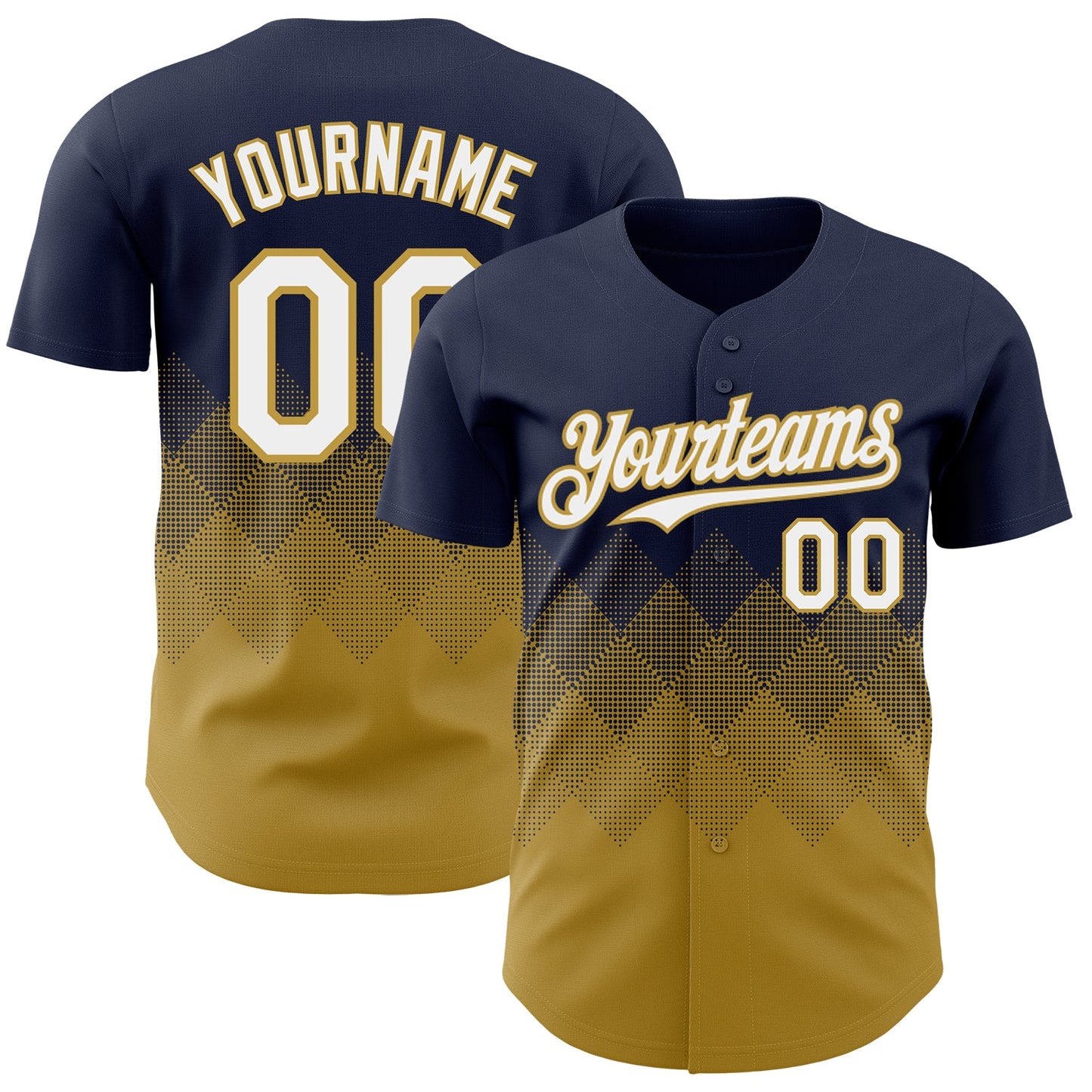 Custom Navy White-Old Gold 3D Gradient Square Shape Authentic Baseball Jersey - Main View