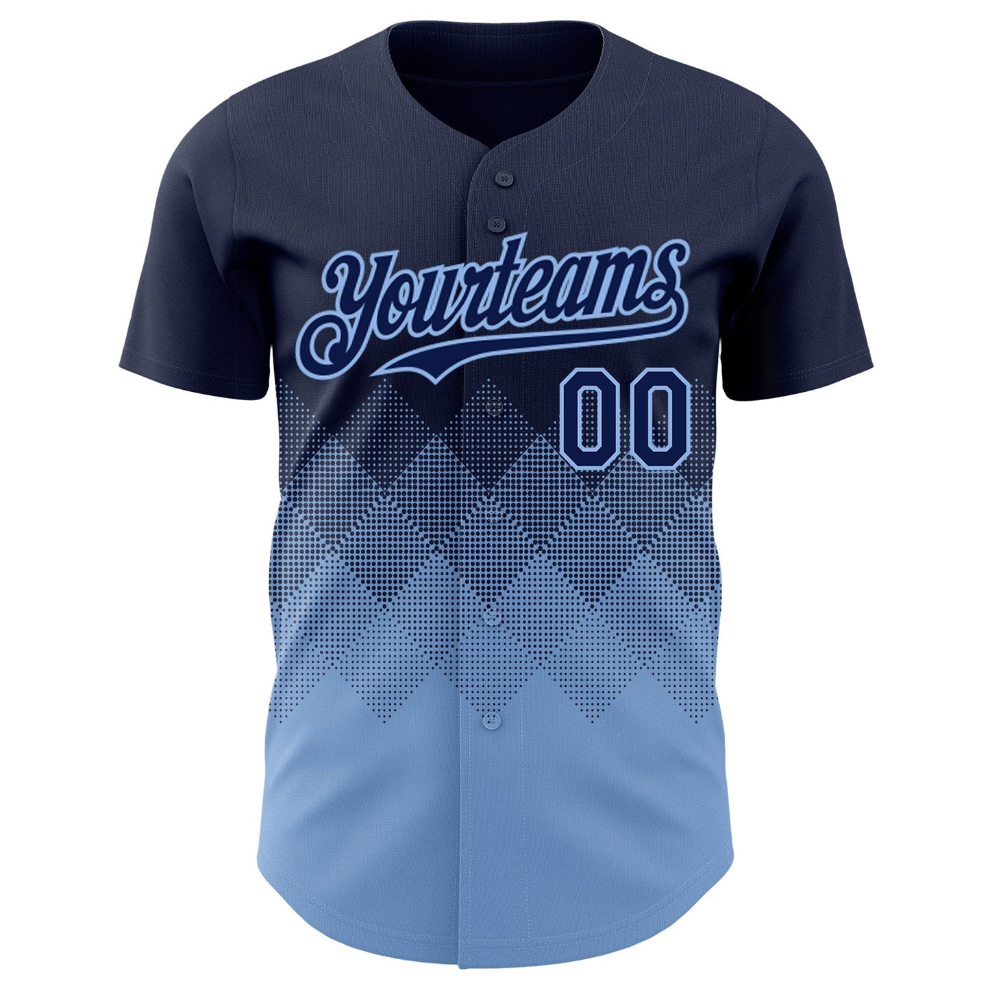 Custom Navy Light Blue 3D Gradient Square Shape Authentic Baseball Jersey view 2