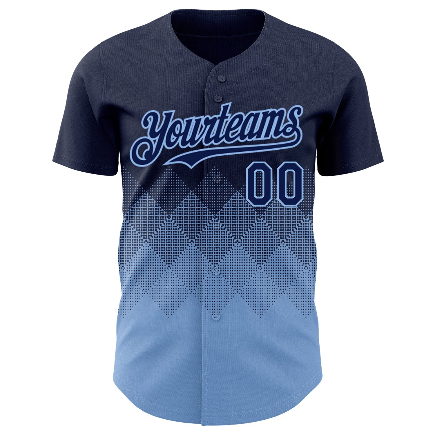 Custom Navy Light Blue 3D Gradient Square Shape Authentic Baseball Jersey view 2