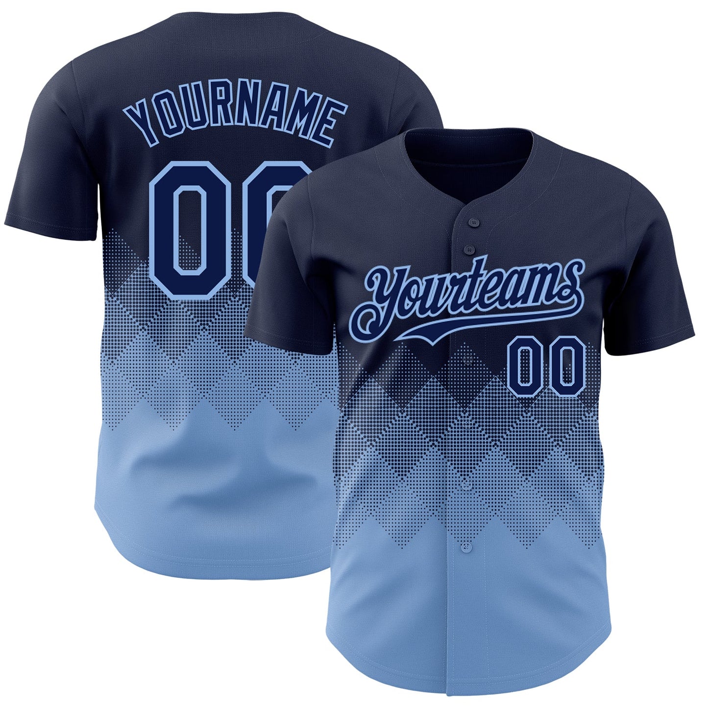 Custom Navy Light Blue 3D Gradient Square Shape Authentic Baseball Jersey - Main View