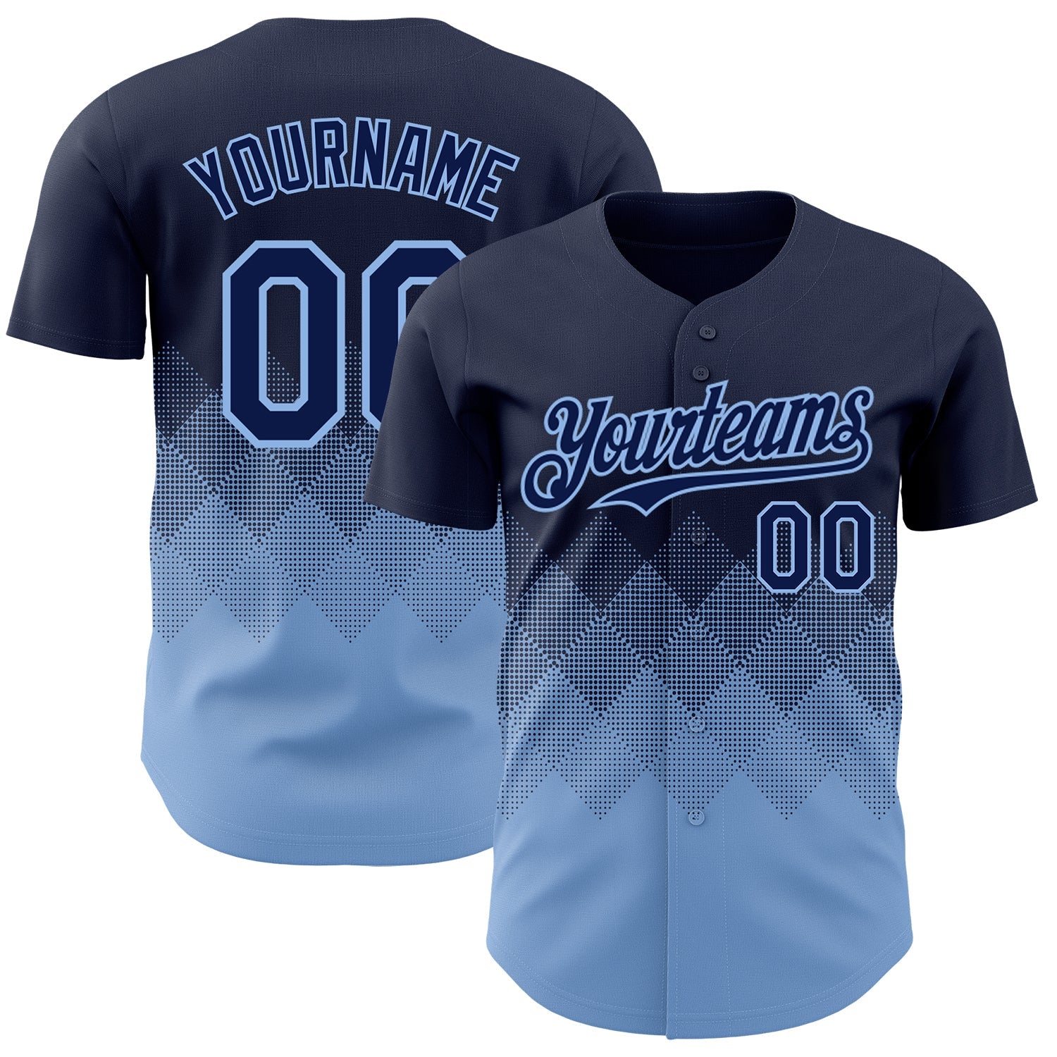 Custom Navy Light Blue 3D Gradient Square Shape Authentic Baseball Jersey - Main View