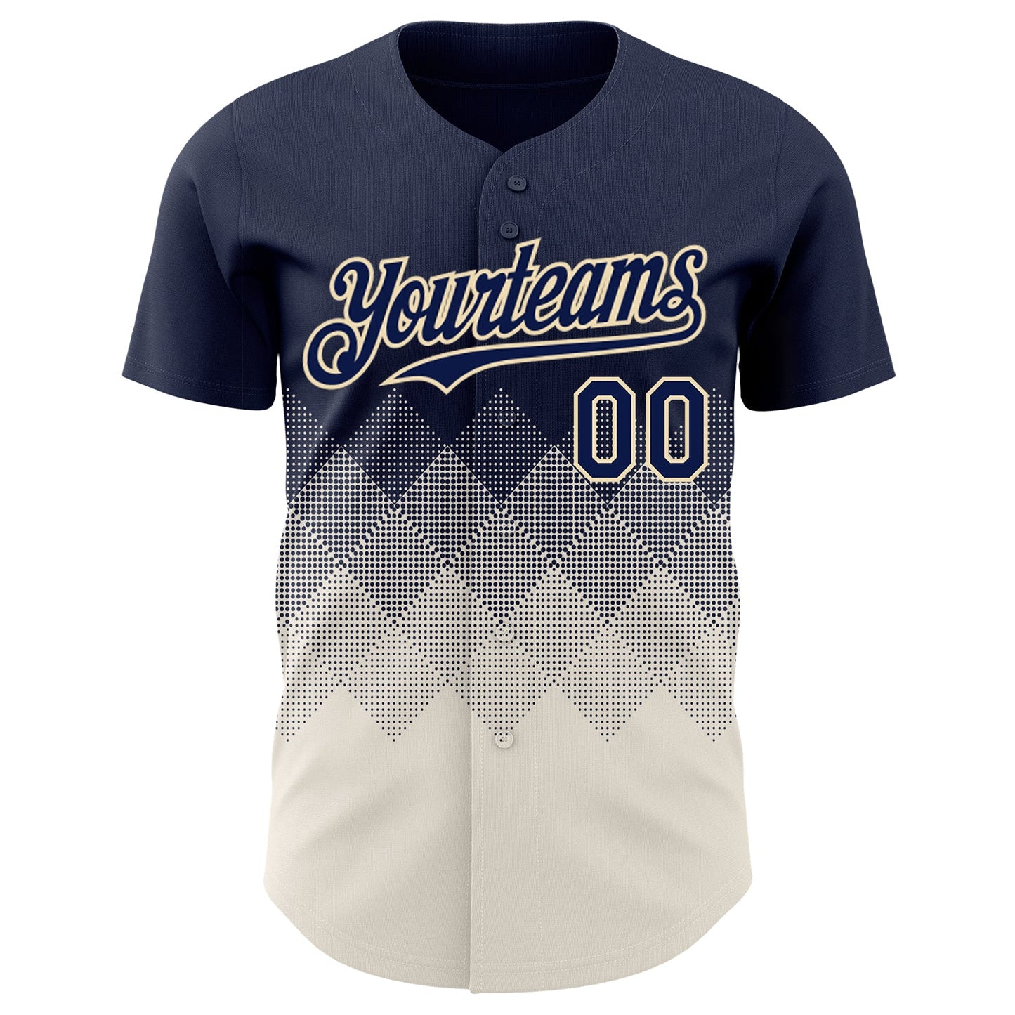 Custom Navy Cream 3D Gradient Square Shape Authentic Baseball Jersey view 2