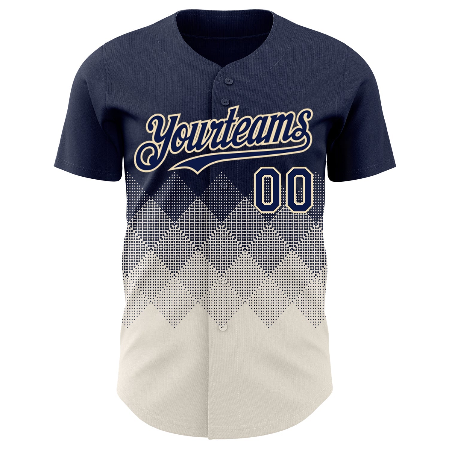 Custom Navy Cream 3D Gradient Square Shape Authentic Baseball Jersey view 2