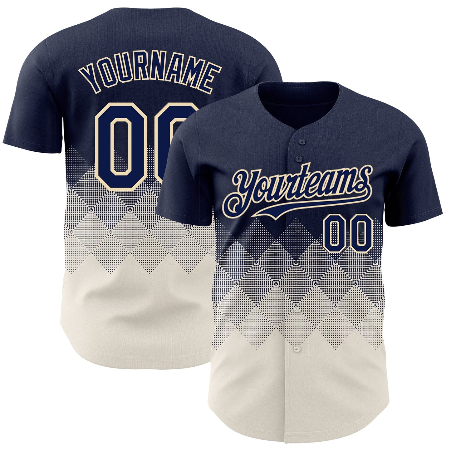 Custom Navy Cream 3D Gradient Square Shape Authentic Baseball Jersey - Main View