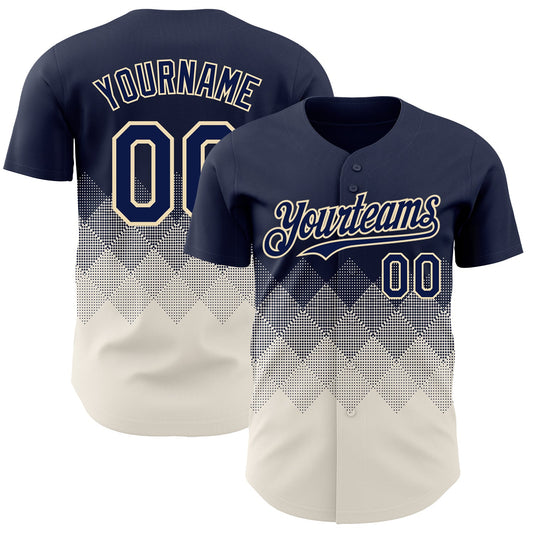 Custom Navy Cream 3D Gradient Square Shape Authentic Baseball Jersey - Main View