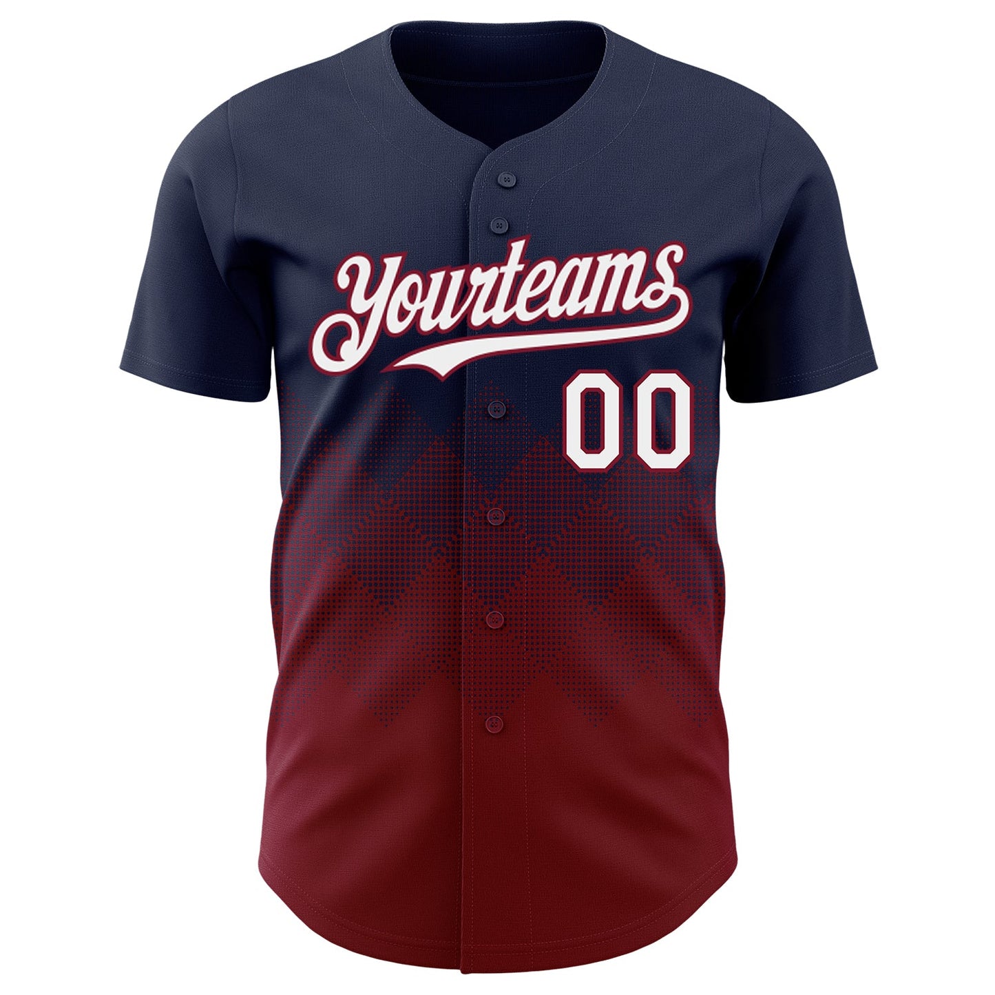 Custom Navy White-Crimson 3D Gradient Square Shape Authentic Baseball Jersey view 2