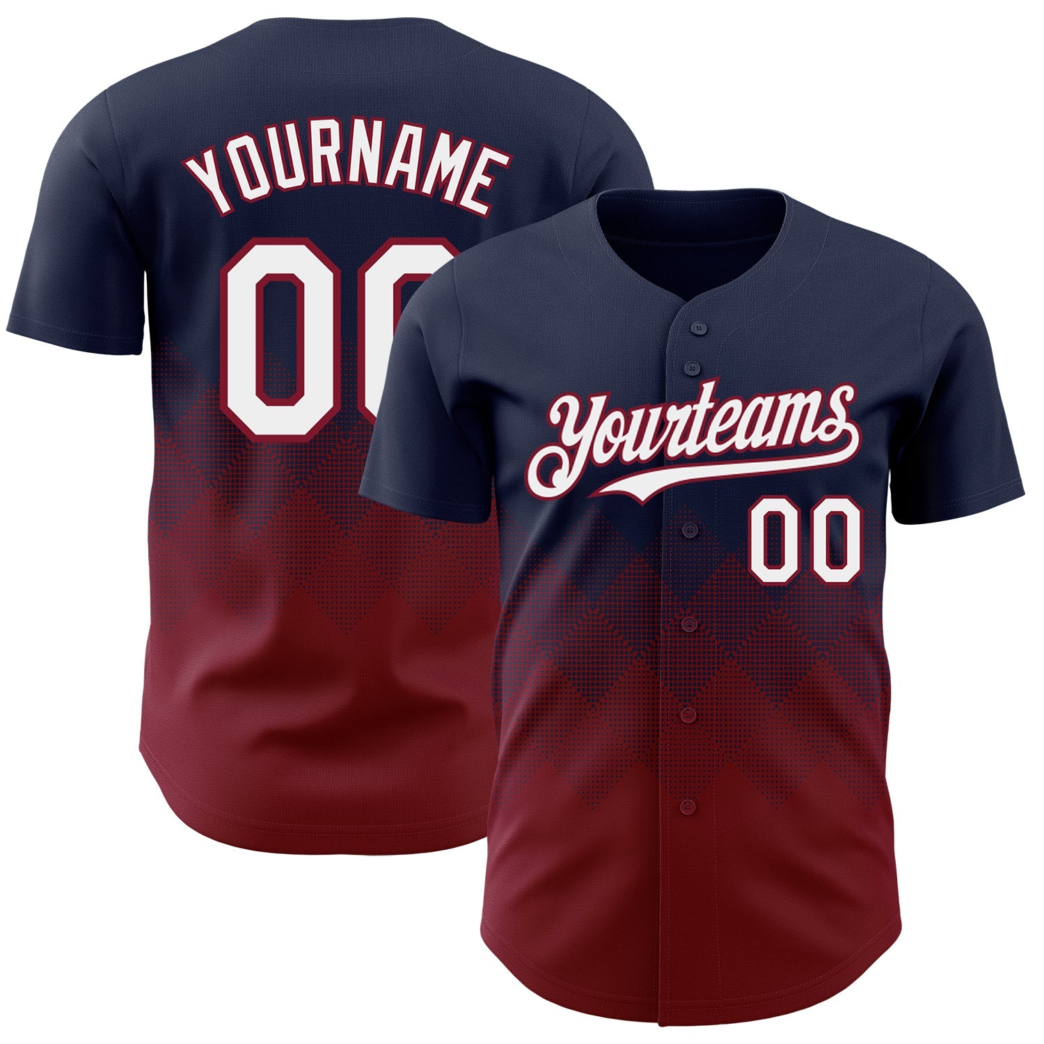 Custom Navy White-Crimson 3D Gradient Square Shape Authentic Baseball Jersey - Main View
