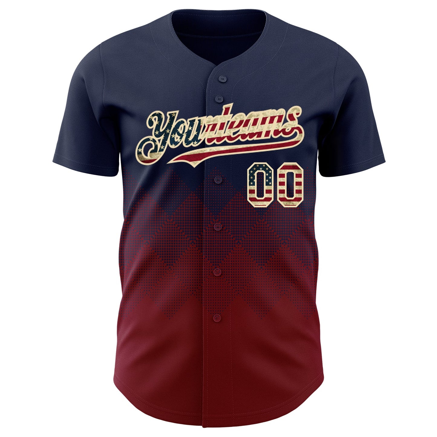 Custom Navy Vintage USA Flag Crimson-Cream 3D Gradient Square Shape Authentic Baseball Jersey view 2