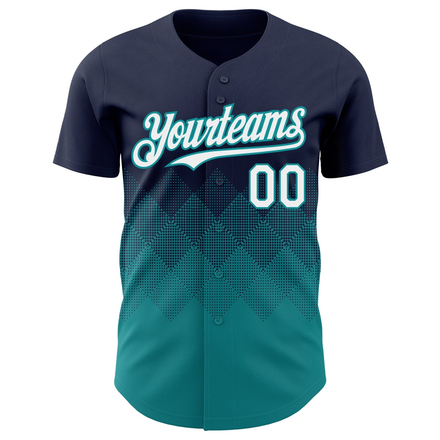 Custom Navy White-Teal 3D Gradient Square Shape Authentic Baseball Jersey view 2