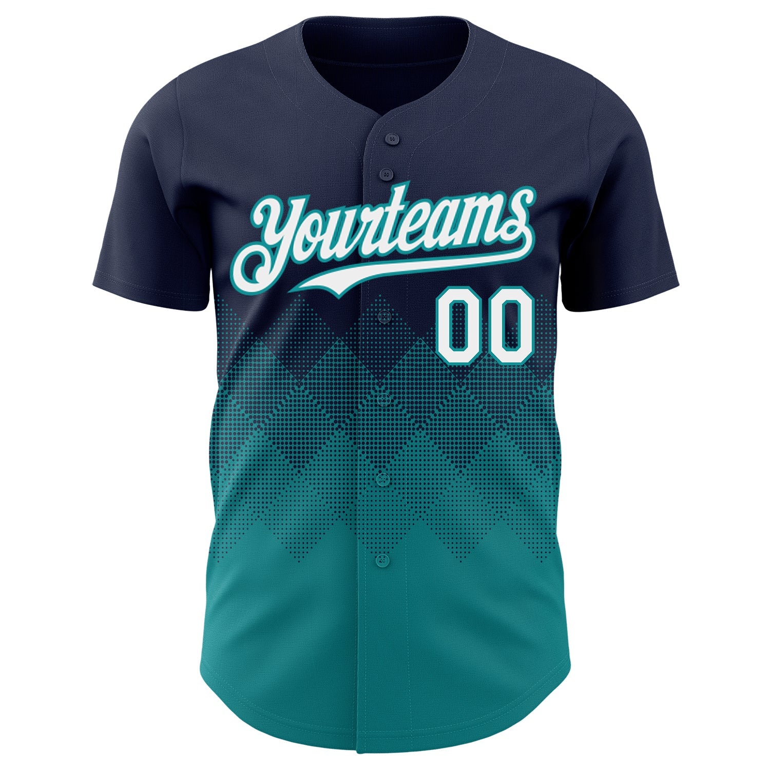 Custom Navy White-Teal 3D Gradient Square Shape Authentic Baseball Jersey view 2