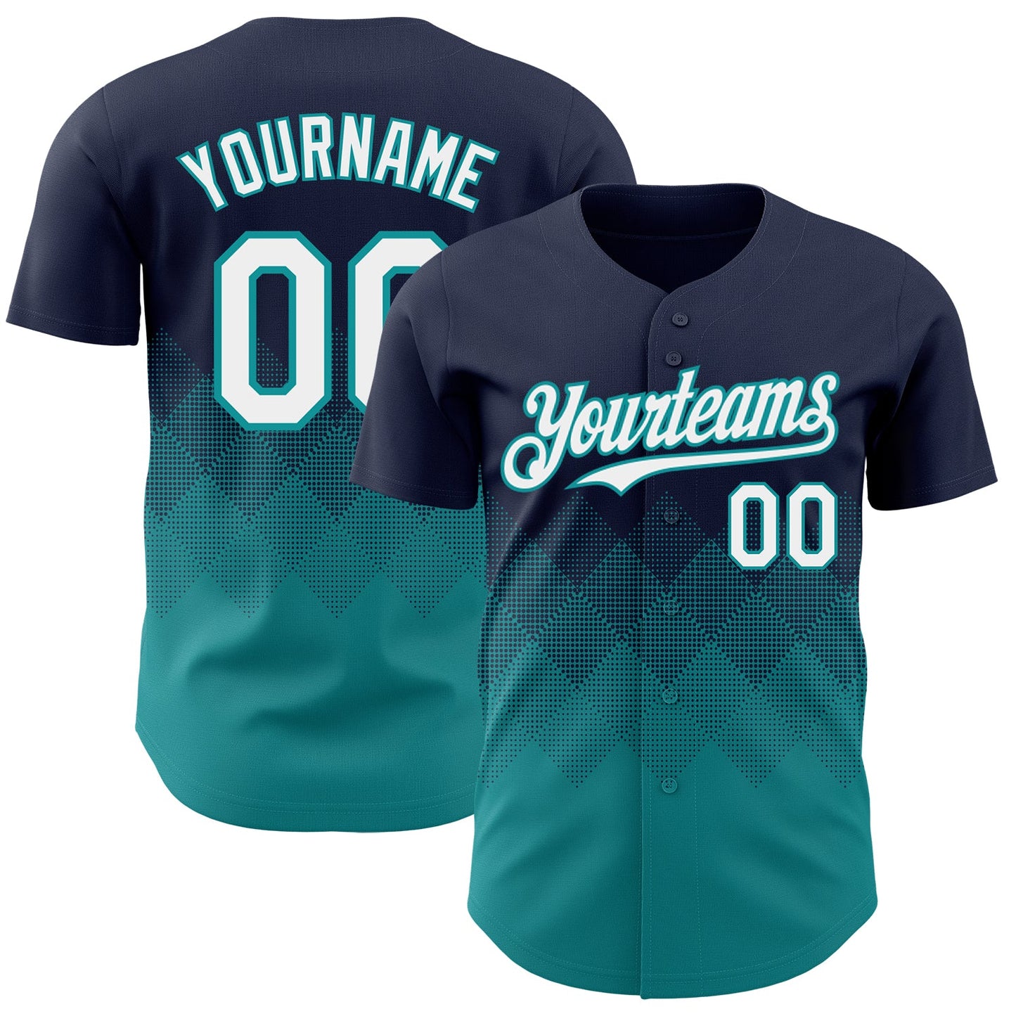 Custom Navy White-Teal 3D Gradient Square Shape Authentic Baseball Jersey - Main View