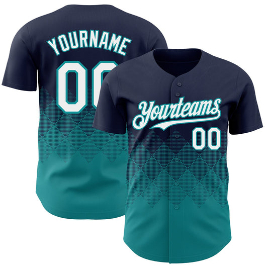 Custom Navy White-Teal 3D Gradient Square Shape Authentic Baseball Jersey - Main View