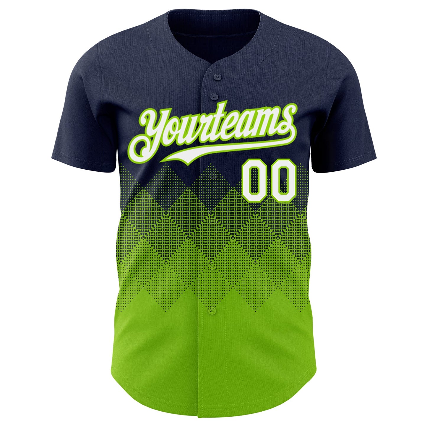 Custom Navy White-Neon Green 3D Gradient Square Shape Authentic Baseball Jersey view 2