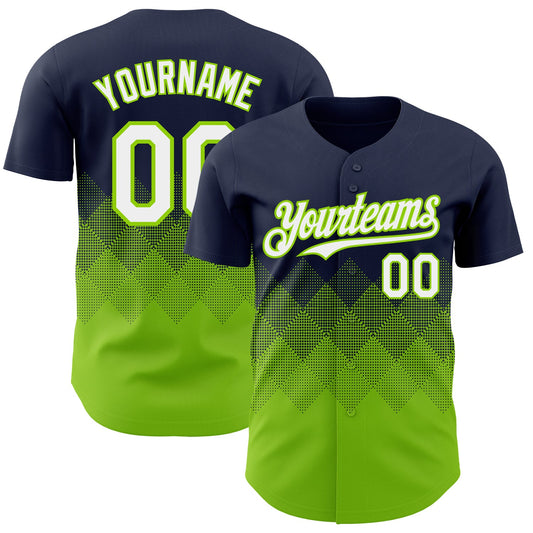 Custom Navy White-Neon Green 3D Gradient Square Shape Authentic Baseball Jersey - Main View