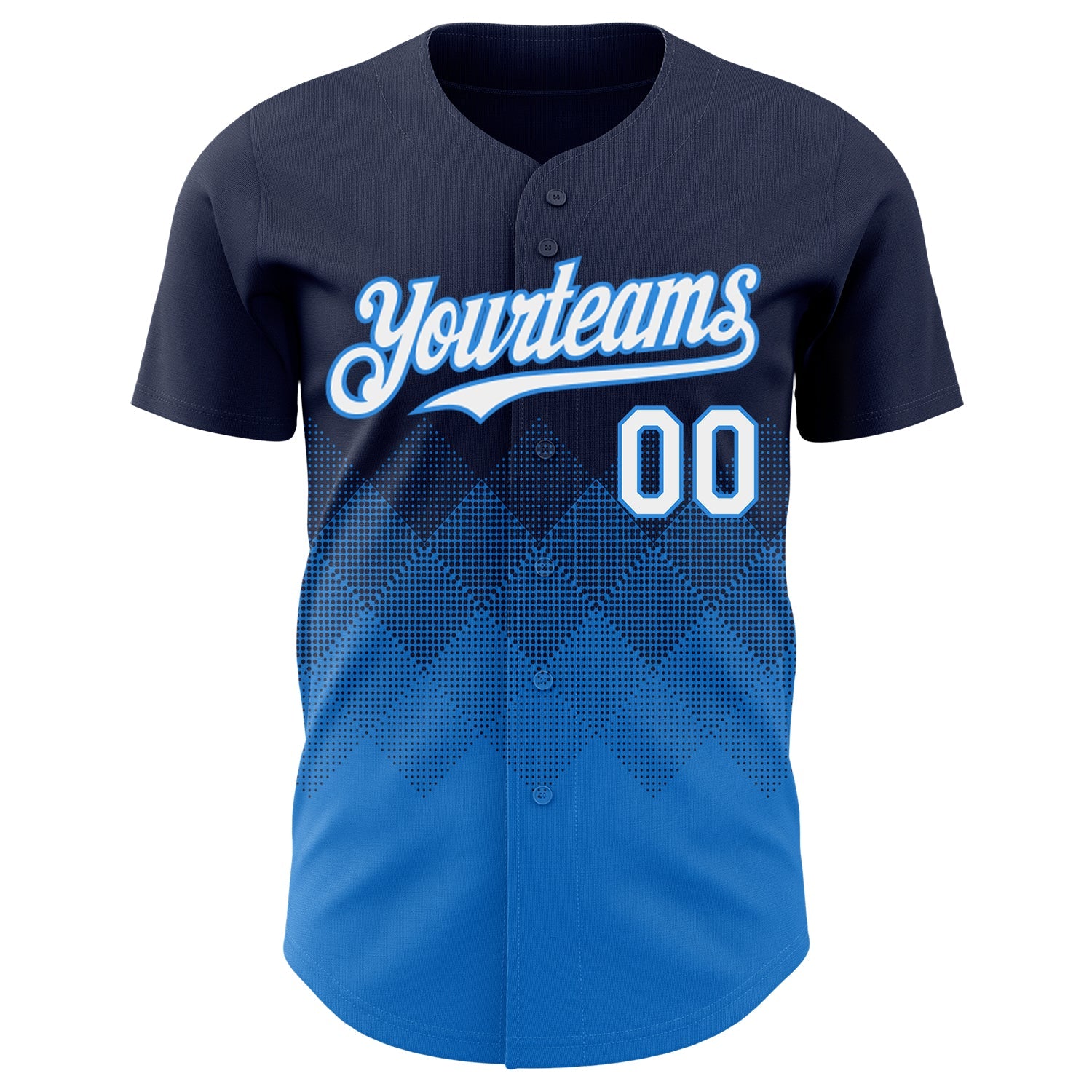 Custom Navy White-Electric Blue 3D Gradient Square Shape Authentic Baseball Jersey view 2