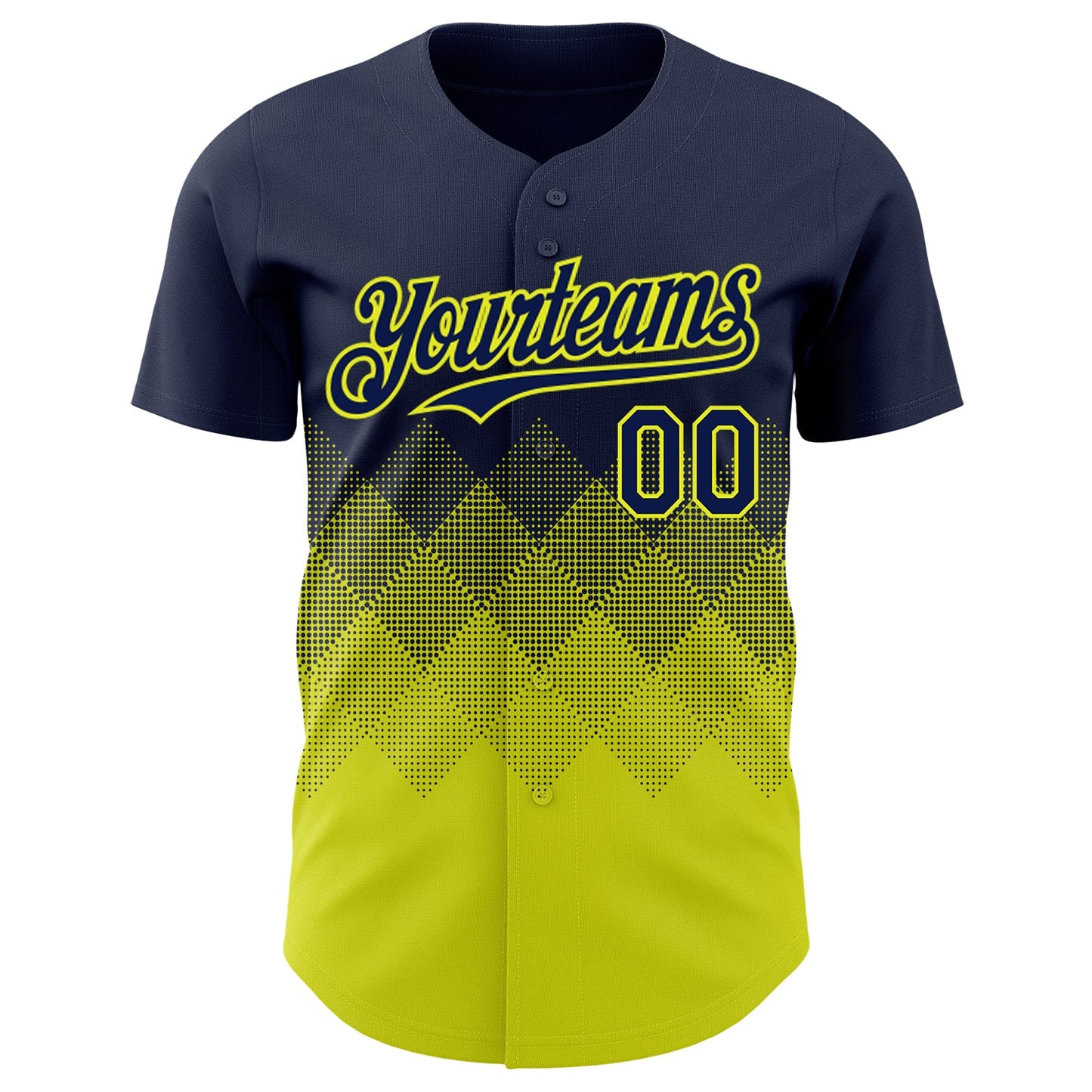 Custom Navy Neon Yellow 3D Gradient Square Shape Authentic Baseball Jersey view 2