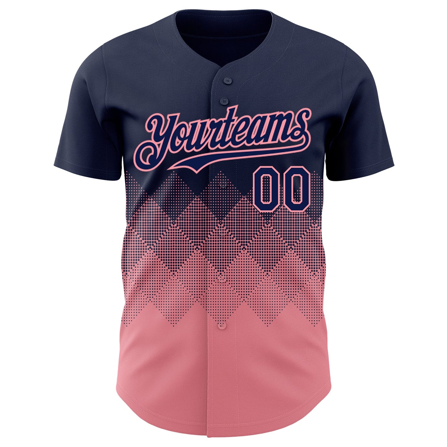 Custom Navy Medium Pink 3D Gradient Square Shape Authentic Baseball Jersey view 2