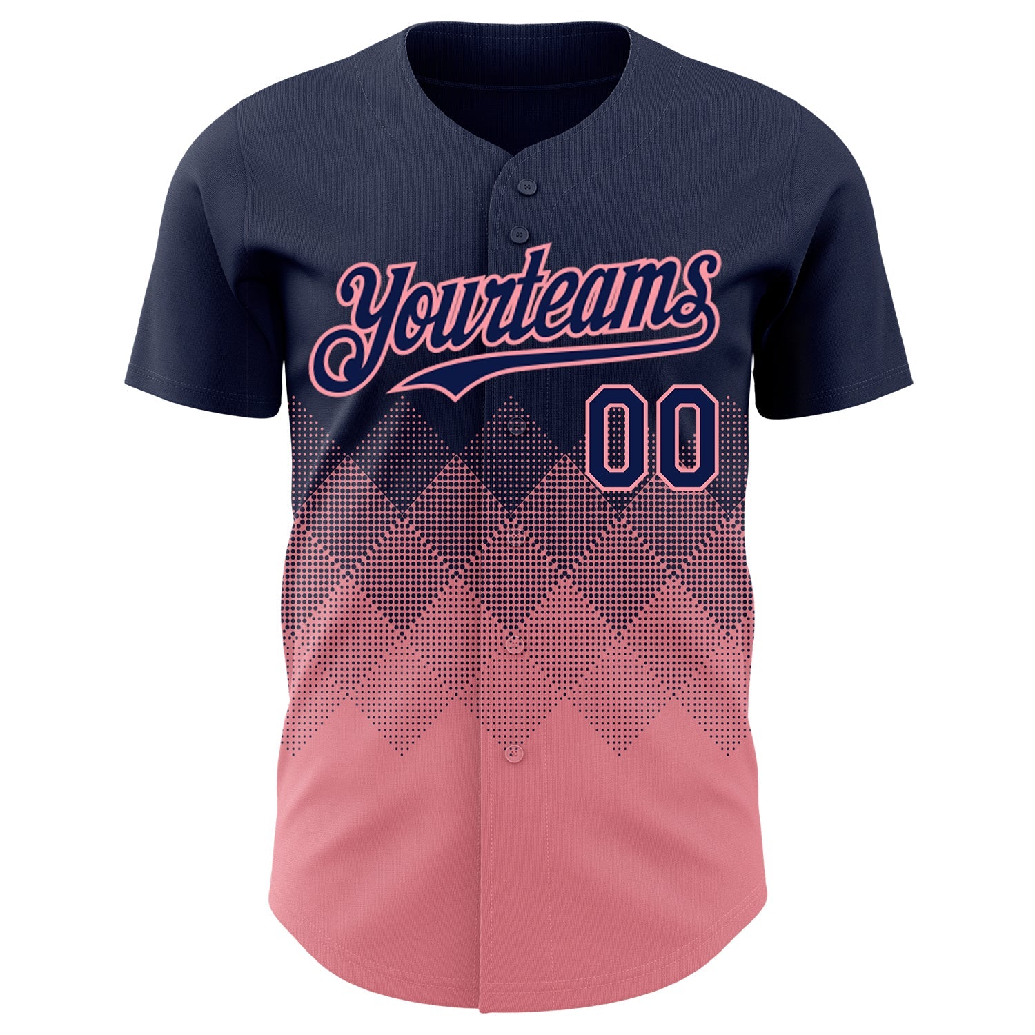 Custom Navy Medium Pink 3D Gradient Square Shape Authentic Baseball Jersey view 2
