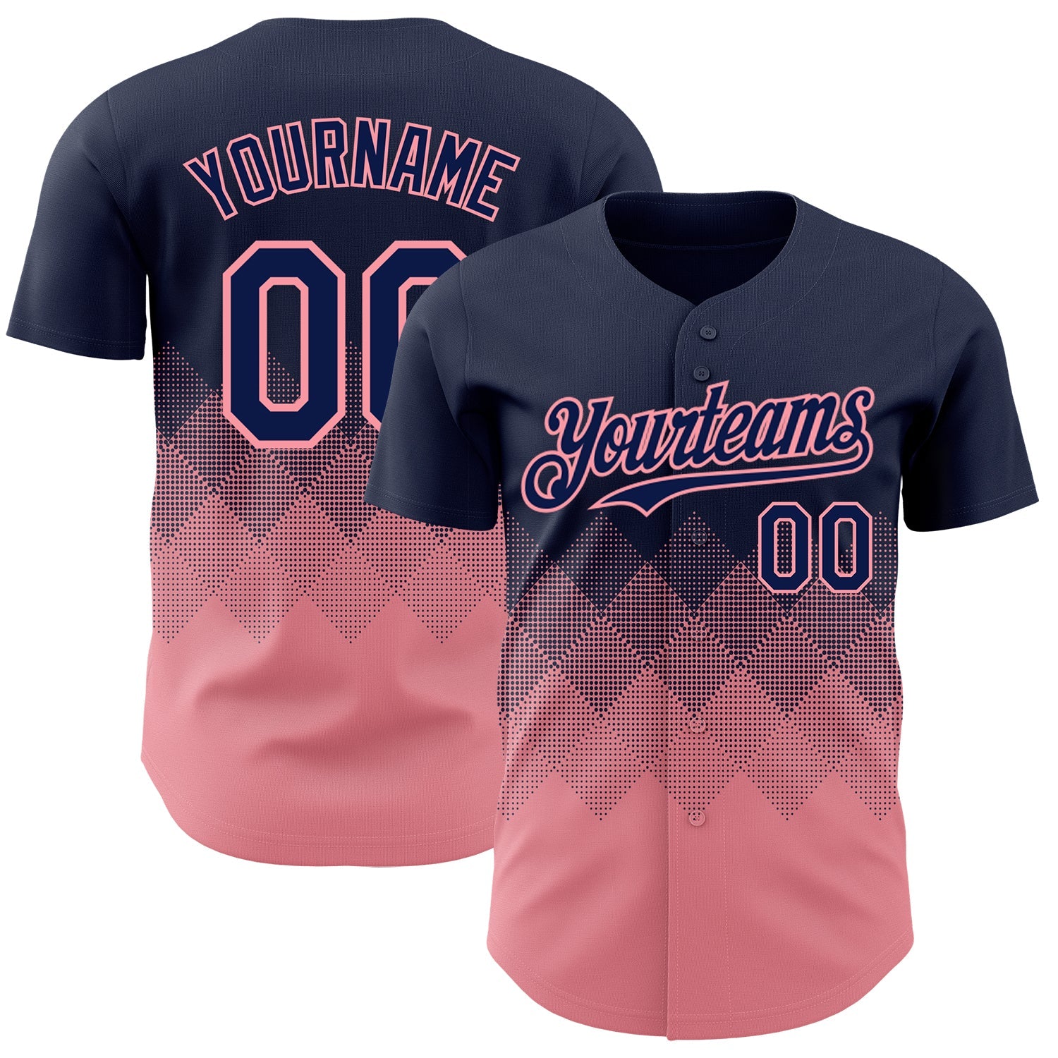 Custom Navy Medium Pink 3D Gradient Square Shape Authentic Baseball Jersey - Main View