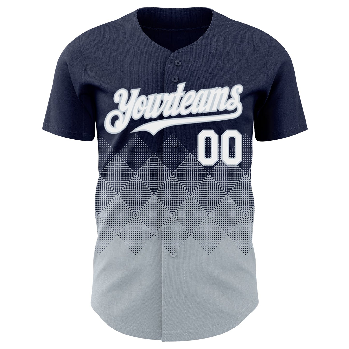 Custom Navy White-Silver 3D Gradient Square Shape Authentic Baseball Jersey view 2