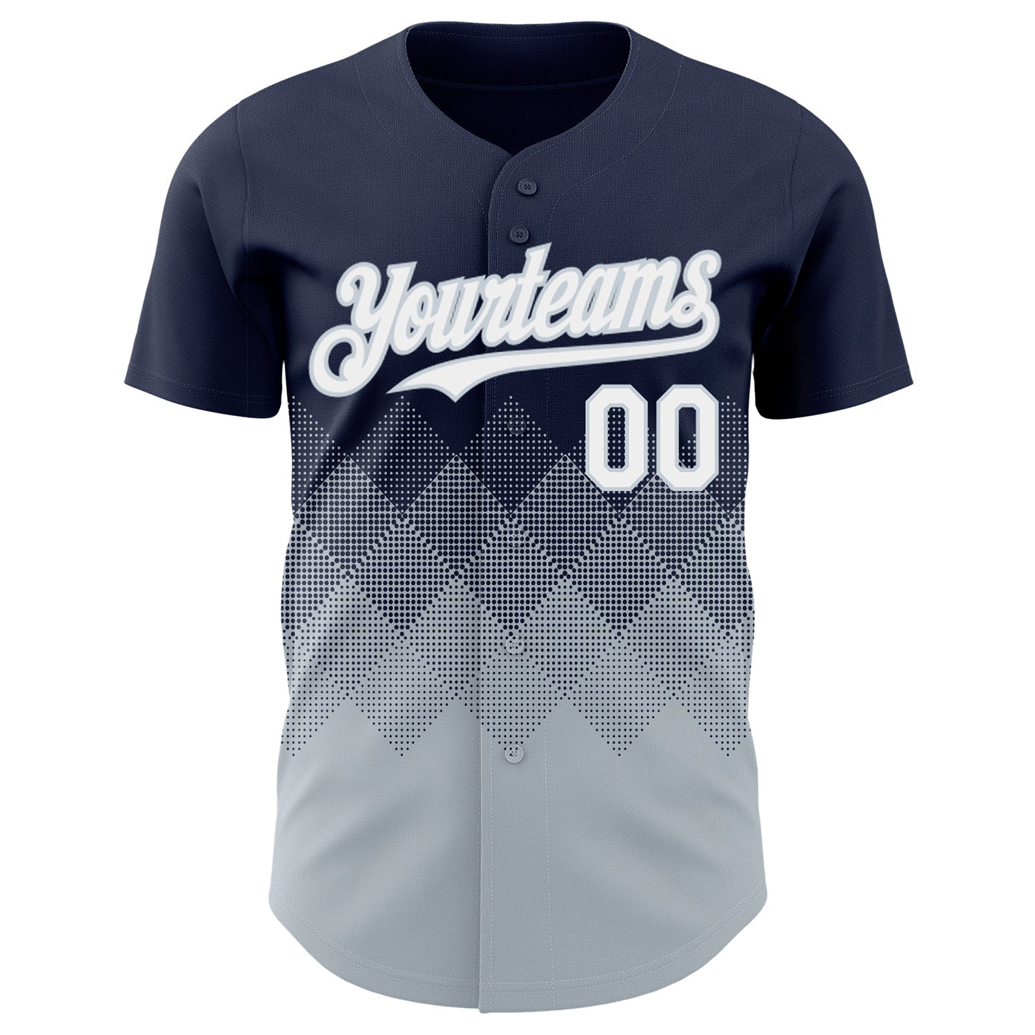 Custom Navy White-Silver 3D Gradient Square Shape Authentic Baseball Jersey view 2